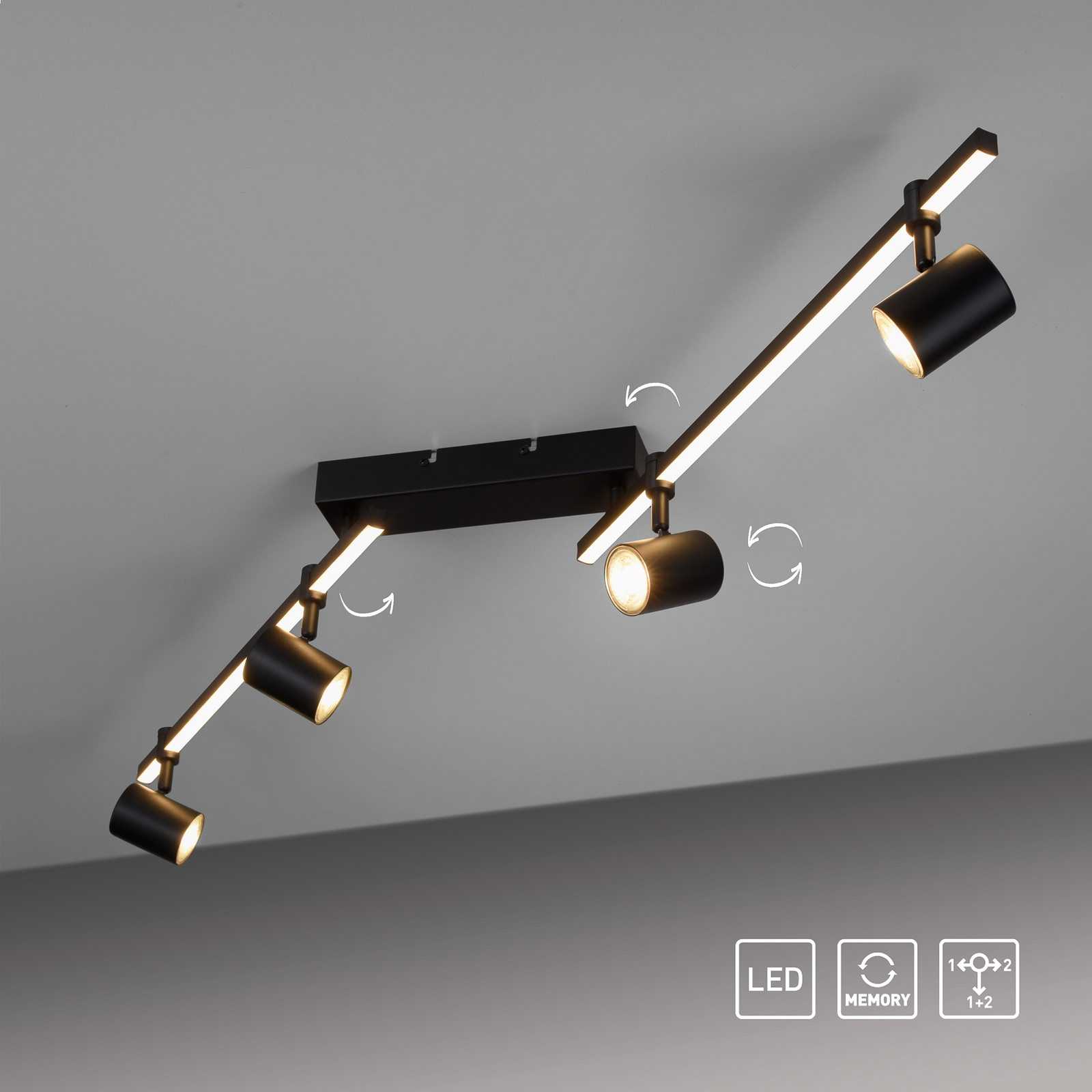 Barik LED-loftspot, sort, 4 lyskilder