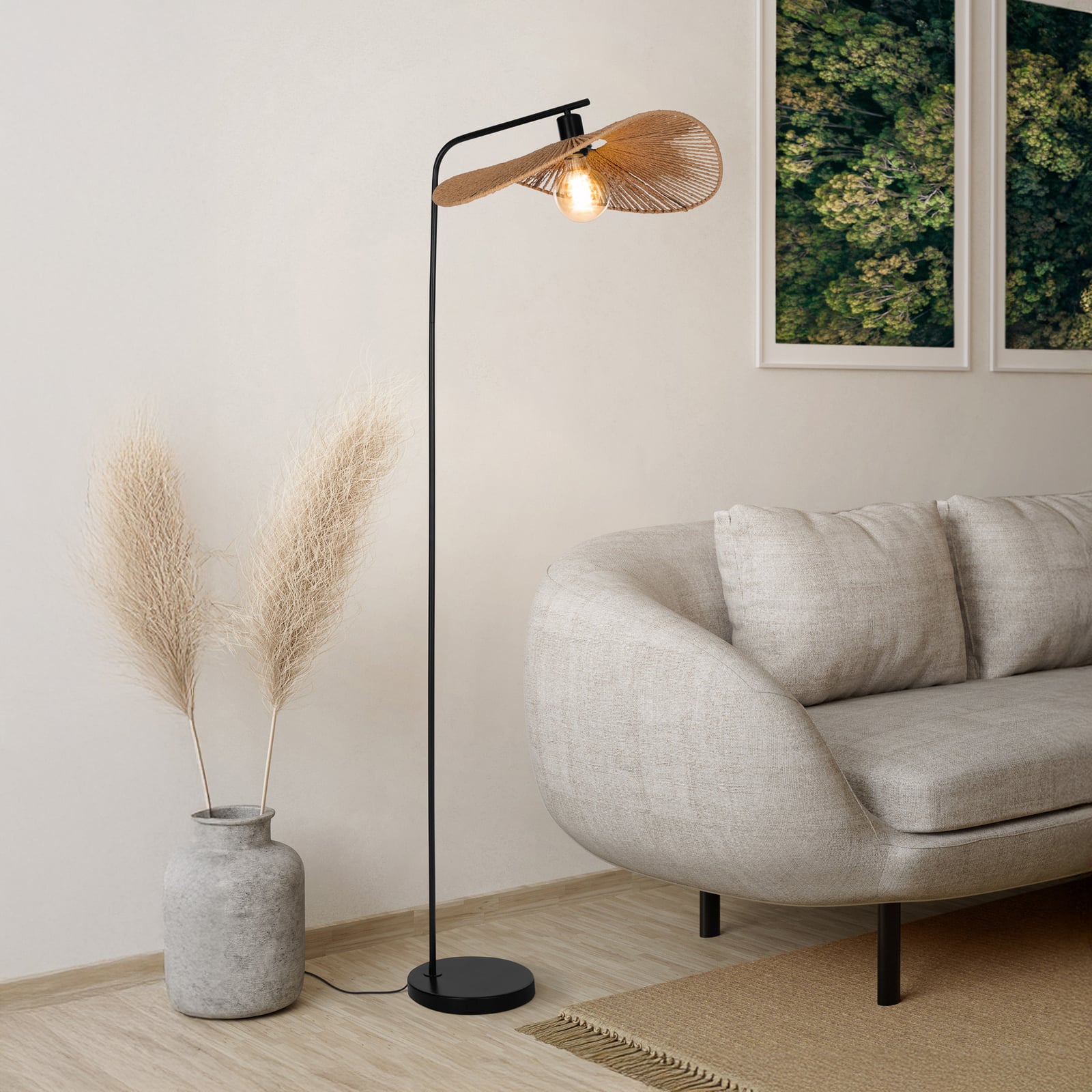 Gulvlampe Siruela, brun, højde 160 cm, papirreb, E27