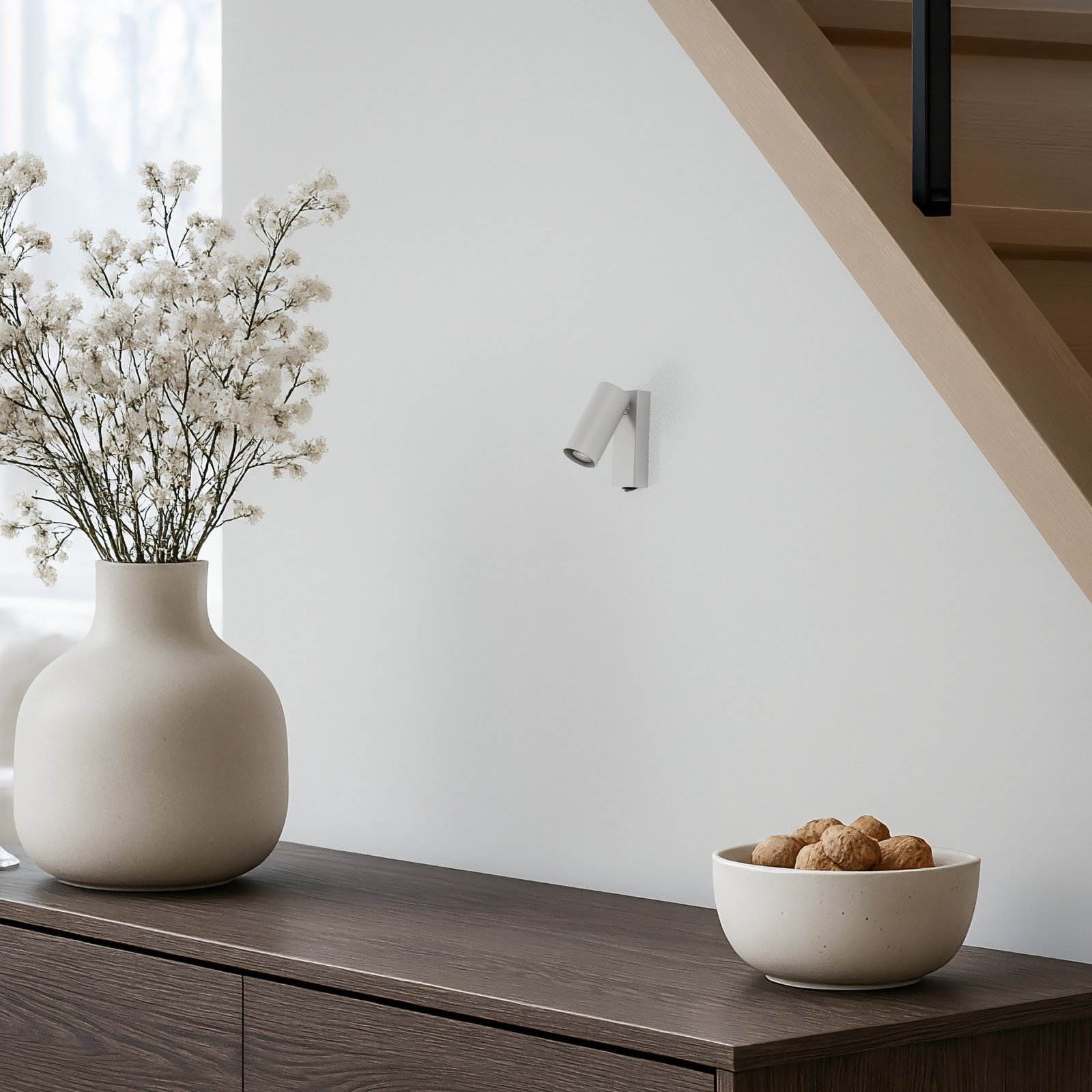 Wall spotlight FOURTY, light grey, height 17 cm, metal, GU10