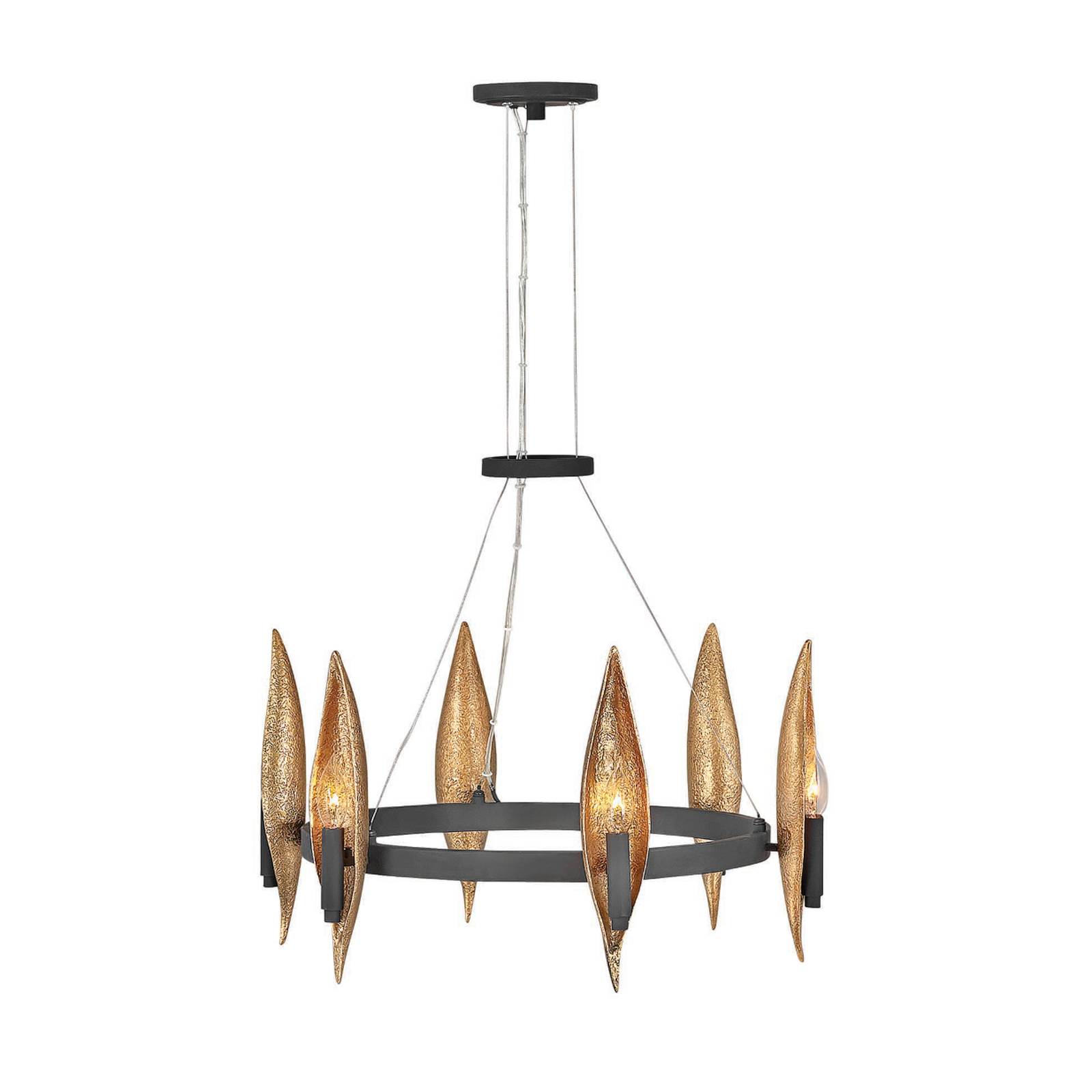 Lighting QN-WILLOW6-CBK quintiesse Kronleuchter Willow E14 6x40W Stahl Carbonschwarz mit Gold H446cm Ø61cm dimmbar höhenverstellbar - Elstead