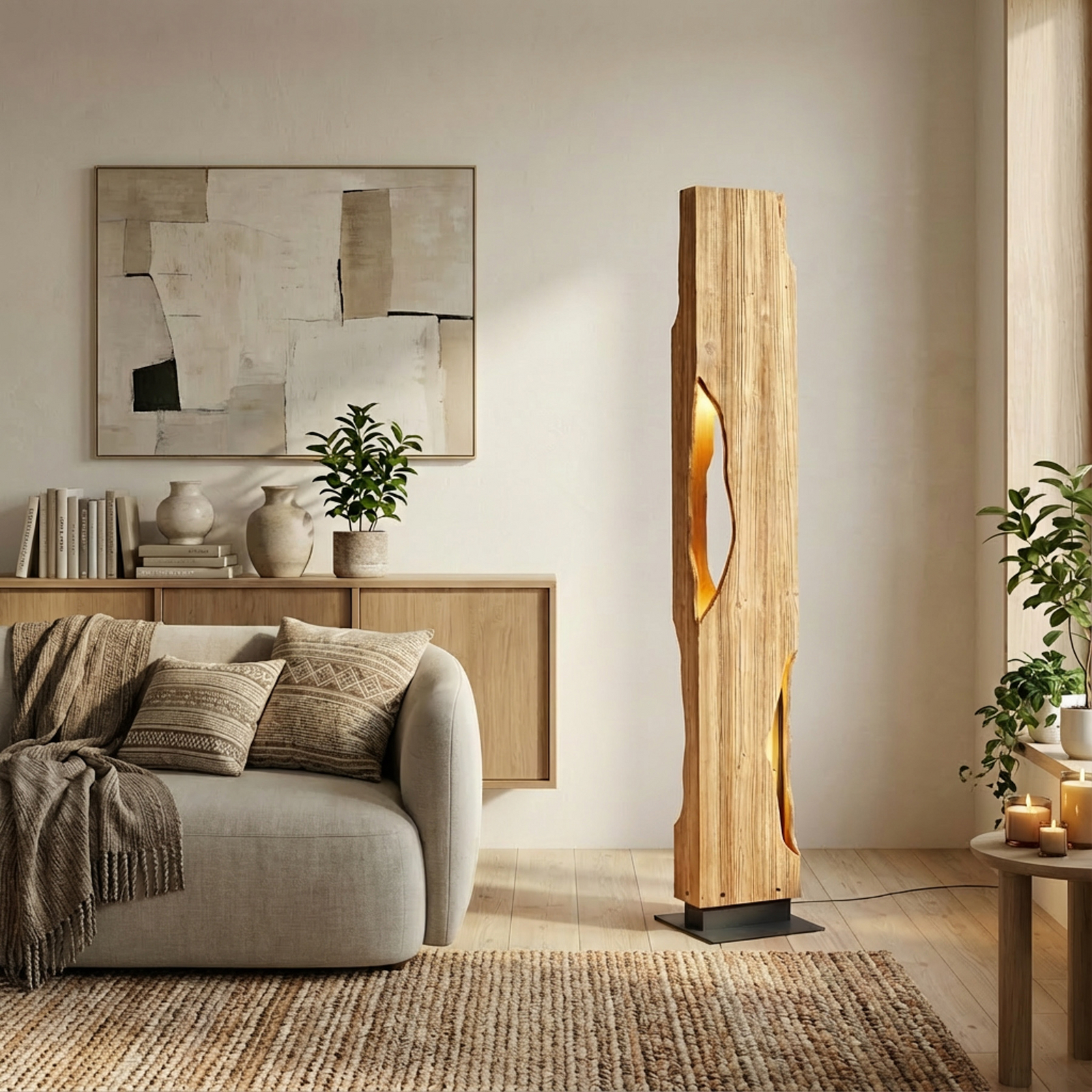 Lampe sur pied Tarry, bois, hauteur 137 cm, 4 x E27 - Lucande