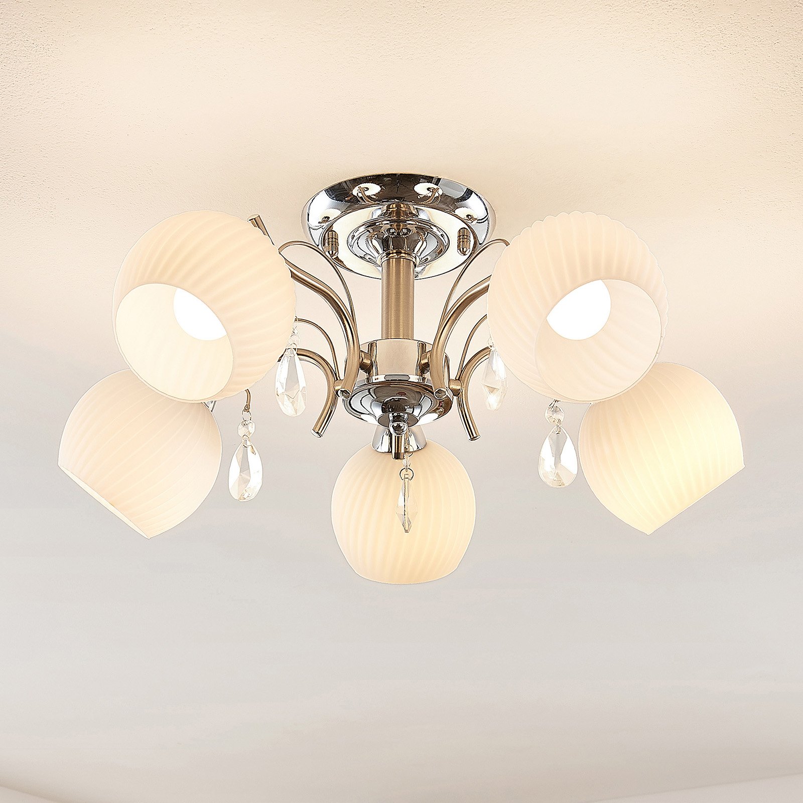 Lindby Feodora lámpara de techo cristal, 5 luces