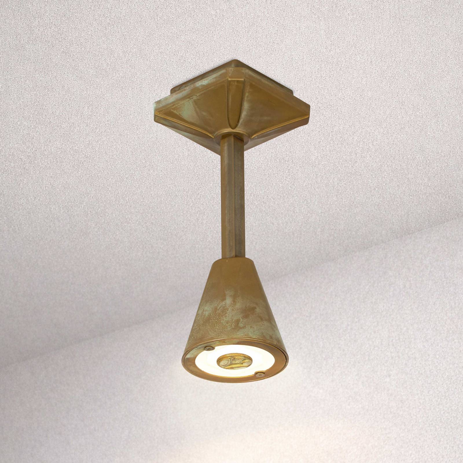 Zewnętrzna lampa sufitowa zewnętrzna LED Silva Disk, wysokość 26 cm, mosiądz