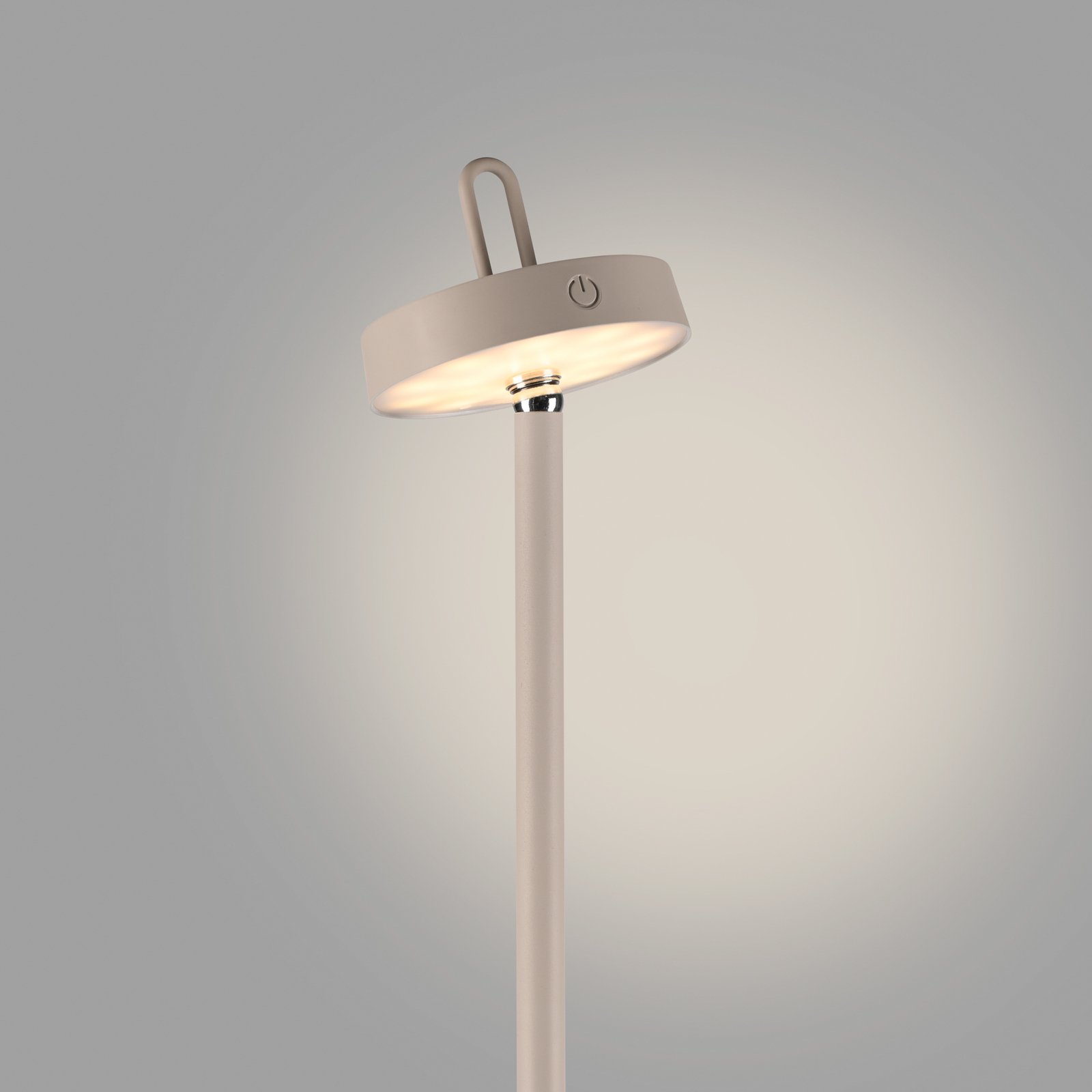 JUST LIGHT. Lampe sur pied LED rechargeable Amag, fer gris-beige IP44