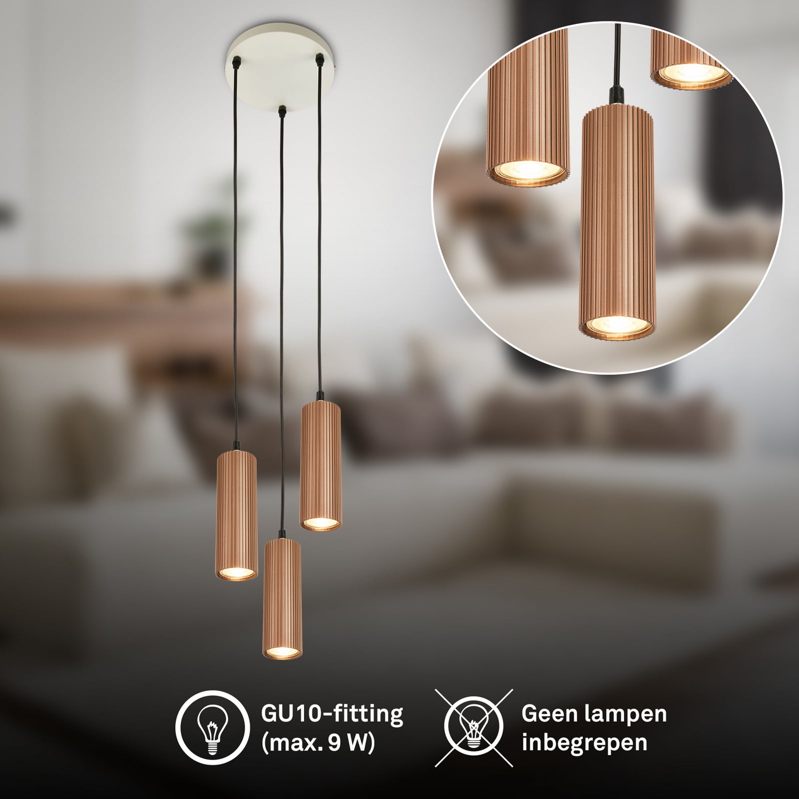 Suspension Ida, marron, à 3 lampes, Ø 20 cm, GU10 Suspension Ida, marron, à 3 lampes, Ø 20 cm, GU10