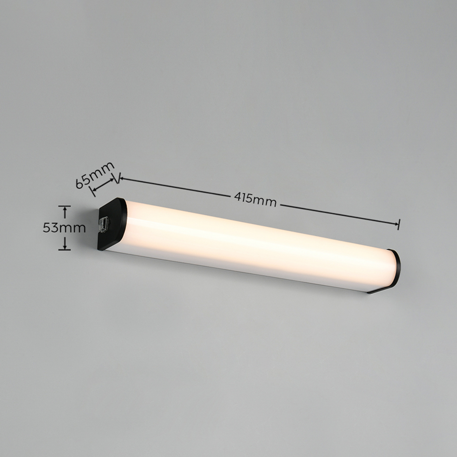 LED sienas lampa „Giacomo“, platums 41 cm, melna, metāla, IP44
