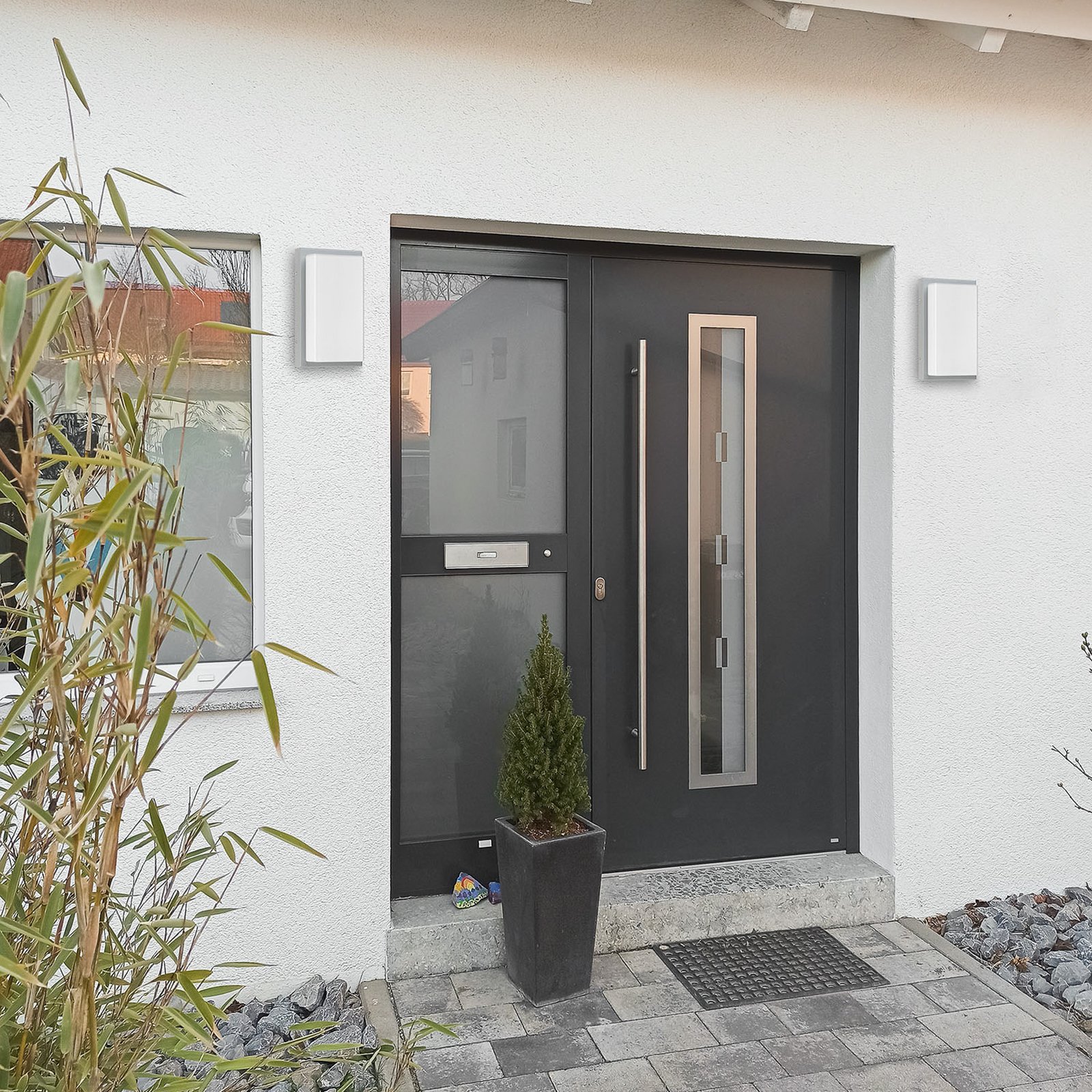 Kinkiet zewnętrzny z czujnikiem 059, stal szlachetna, szkło opalowe, 29 cm,