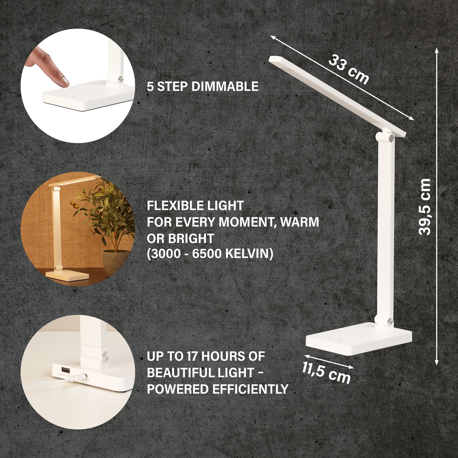 Lámpara de escritorio Ole LED recargable, blanca, sensor, atenuable, CCT Lámpara de escritorio Ole LED recargable, blanca, sensor, atenuable, CCT