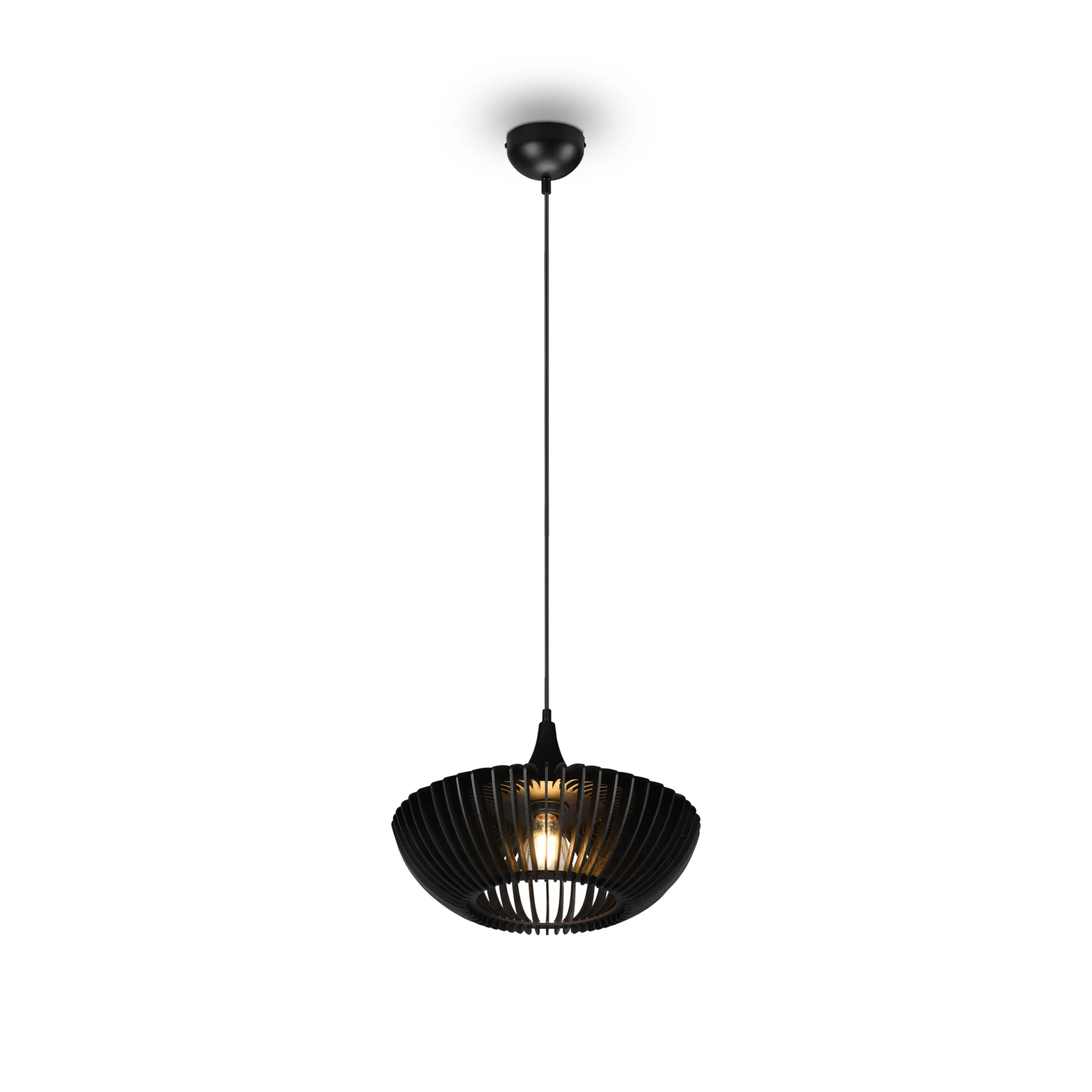 Viseća lampa Colino od drvenih letvica, crna