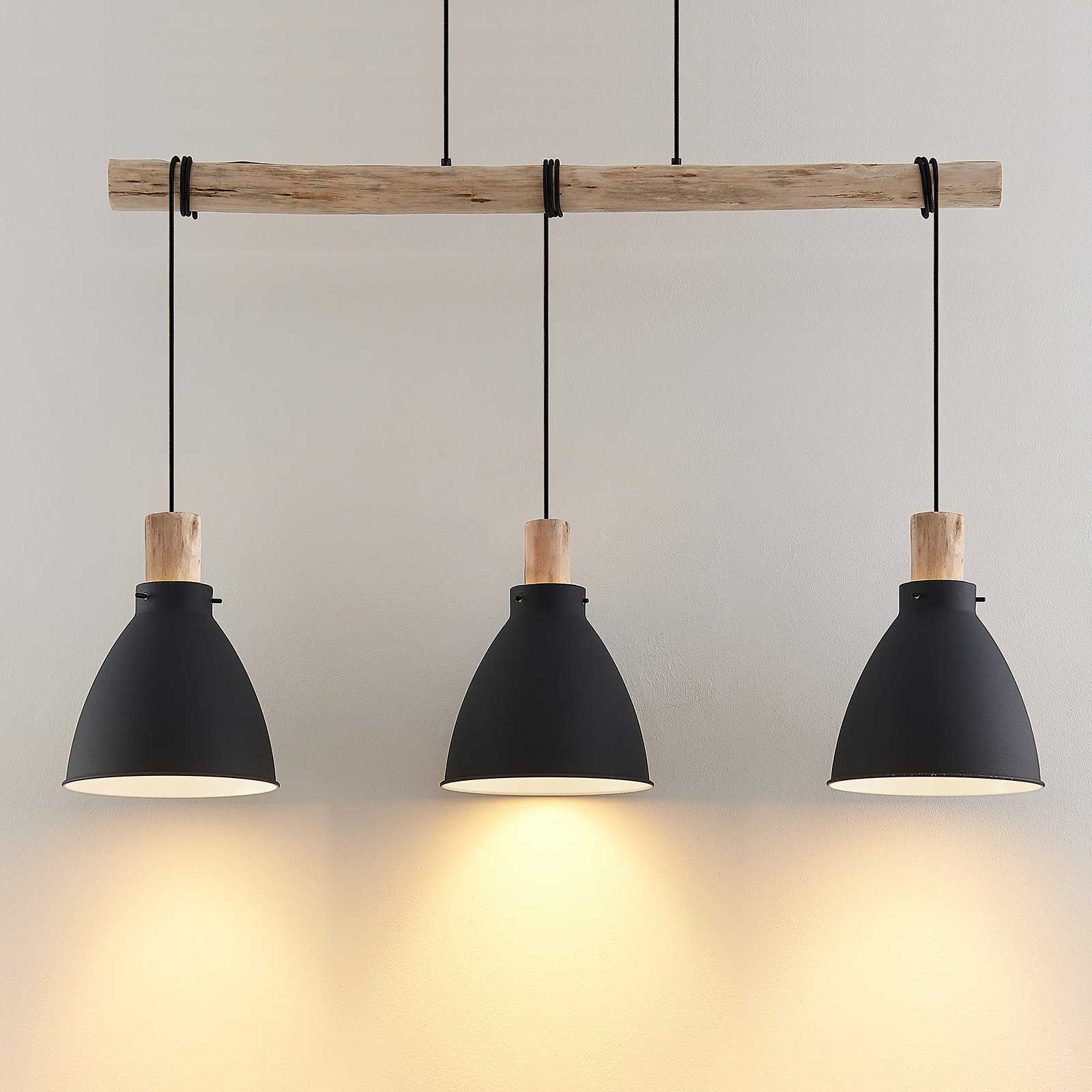Trebale 3 Pendant Black/Wood - Lindby