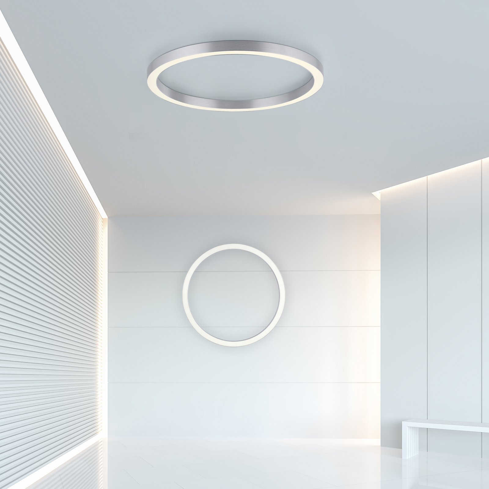 PURE Lines LED stropné svietidlo, okrúhle Ø70cm strieborné