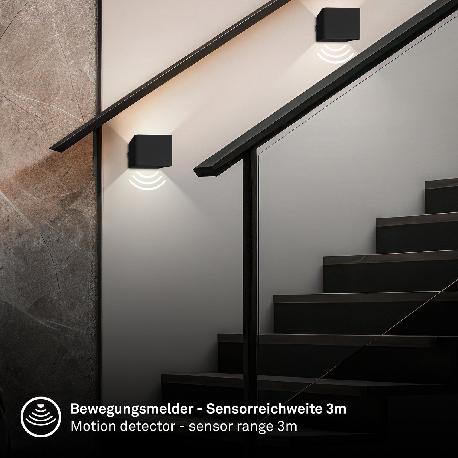 LED wandlamp op accu Barro, zwart Breedte 8 cm Metaal, sensor