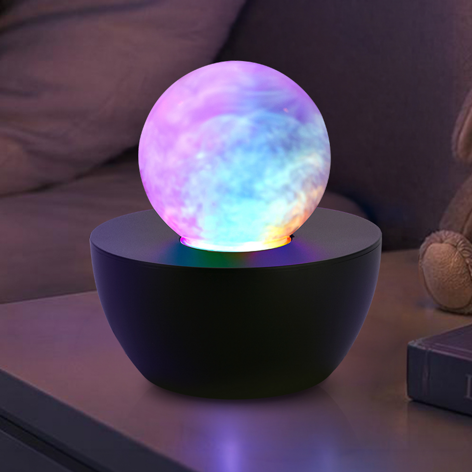 Lampa stołowa LED Fog, czarna/przezroczysta, skokowa zmiana barw RGB, Ø 12 cm