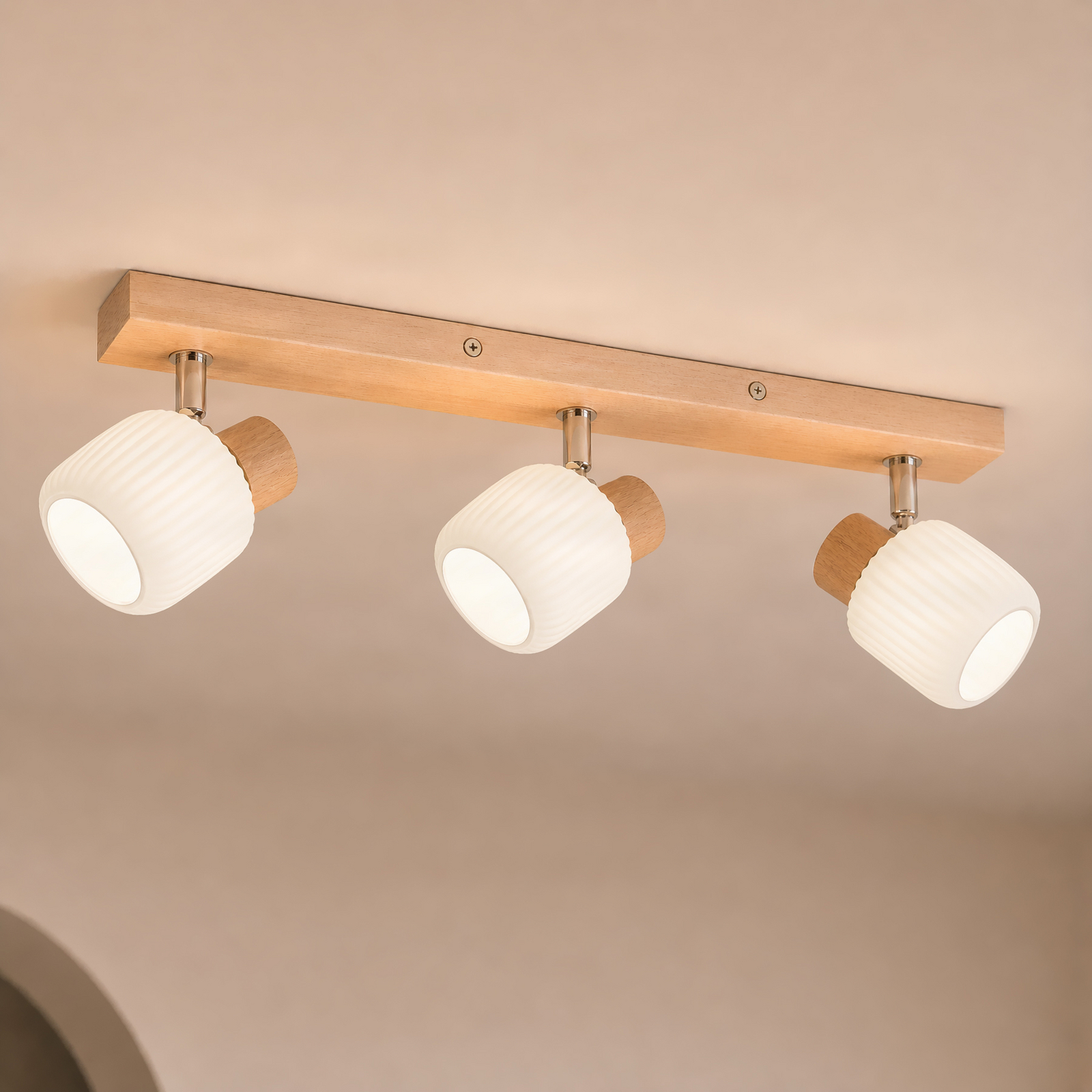 Darla ceiling spotlight, 3-bulb, white/wood-effect – Lindby Darla ceiling spotlight, 3-bulb, white/wood-effect – Lindby