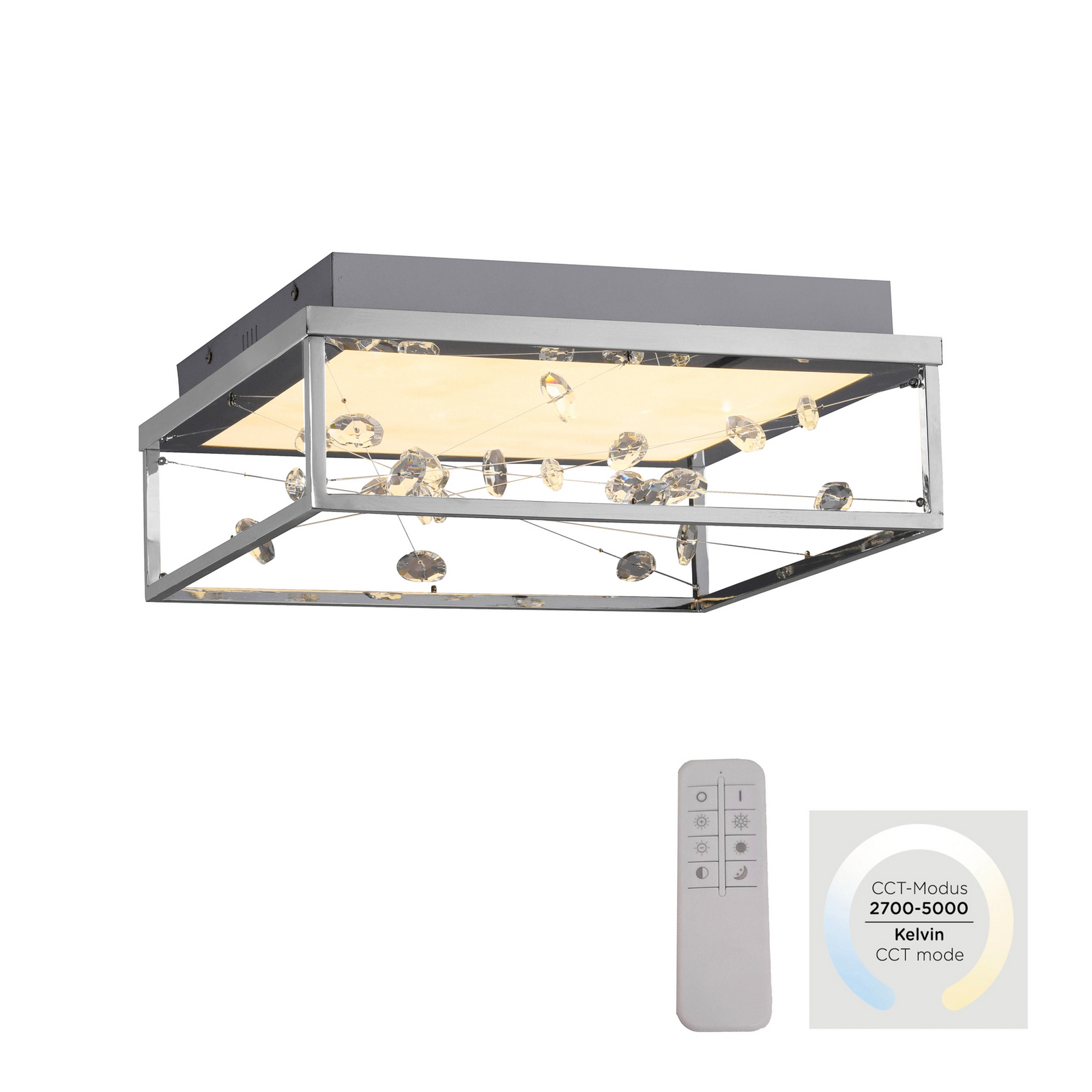 LED lubų šviestuvas „SKINA“, chromo spalvos, 40 cm, CCT, reguliuojamas, su LED lubų šviestuvas „SKINA“, chromo spalvos, 40 cm, CCT, reguliuojamas, su