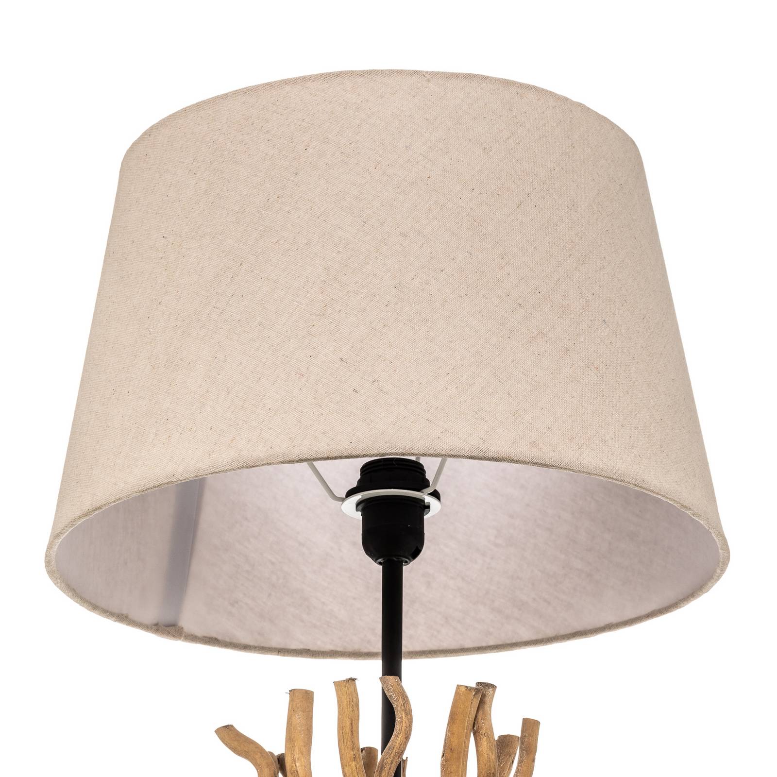 Lampa stojąca Agar, drewno, tkanina, kremowa biel, wysokość 167 cm