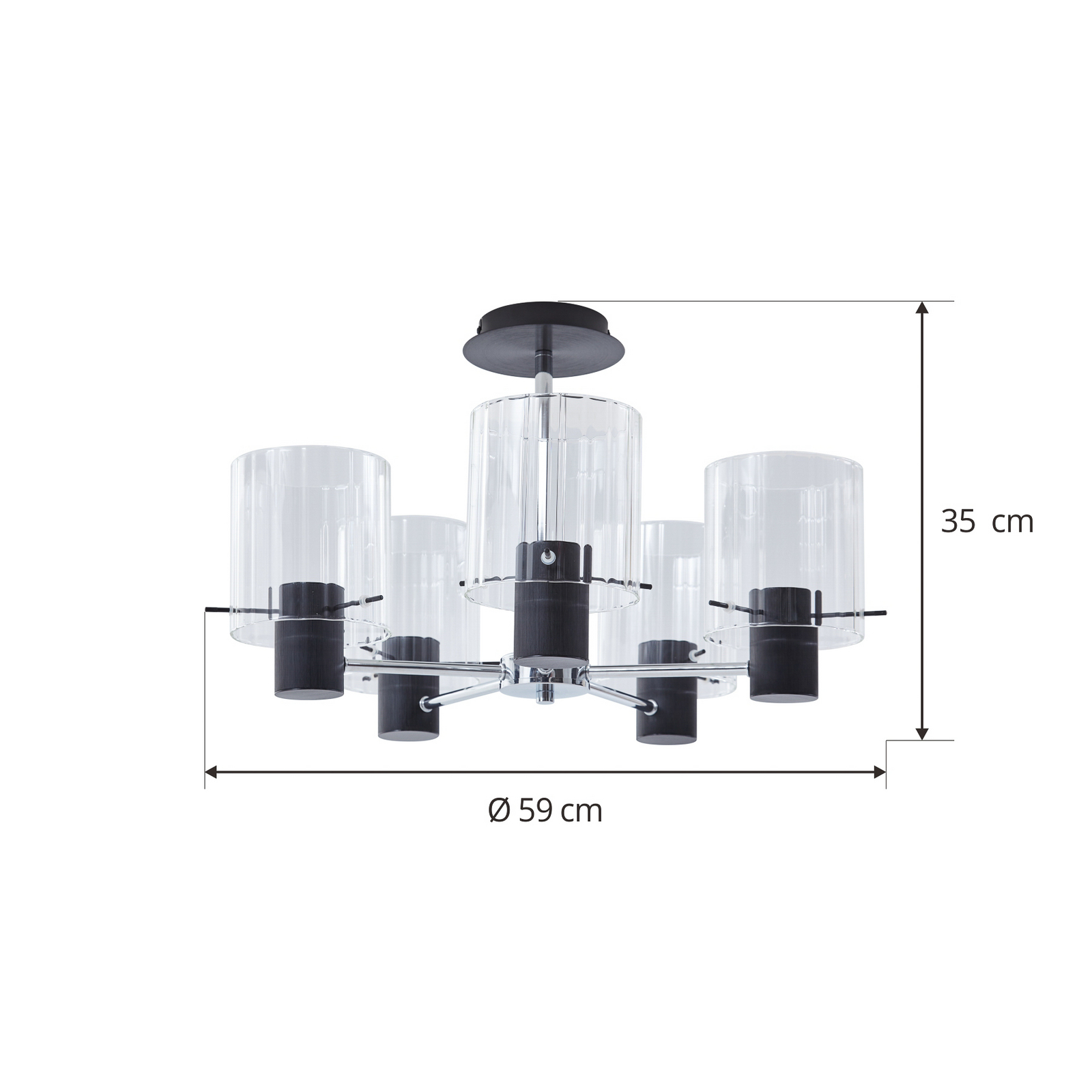 Lucande taklampa Eirian, 5-ljus, svart, glas, E27