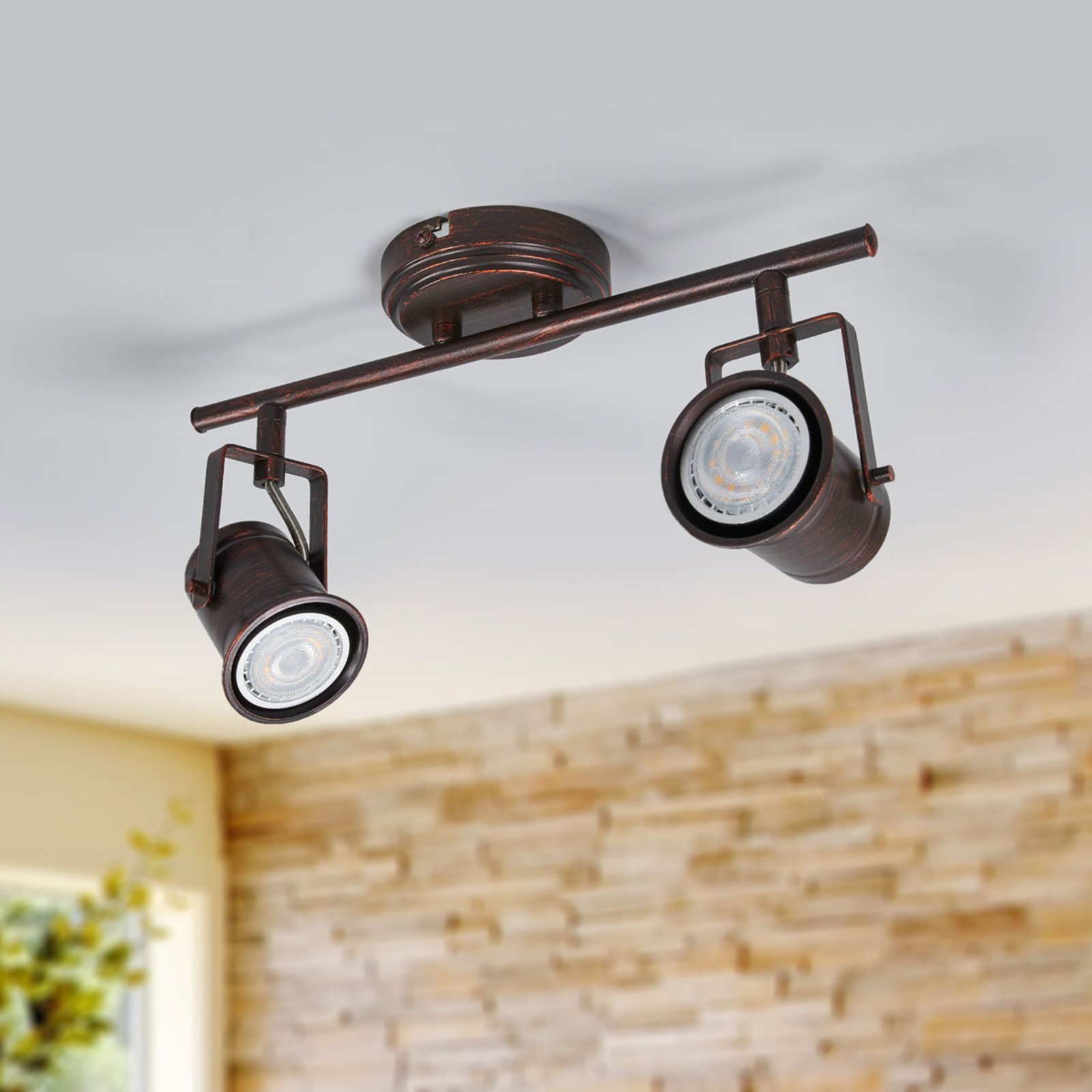 Cansu - 2-bulb LED ceiling light, brown and gold