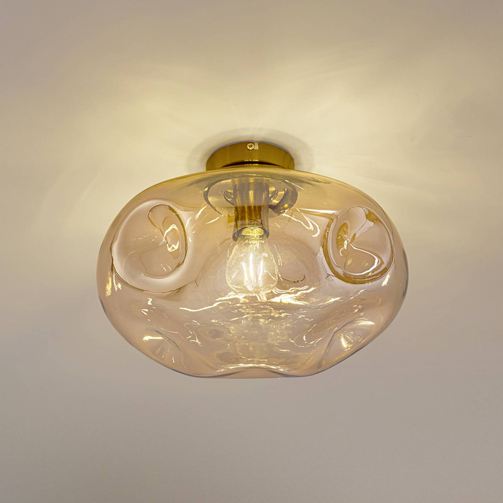 Lindby Deckenleuchte Lelia, amber, Glas, Ø 35 cm günstig online kaufen