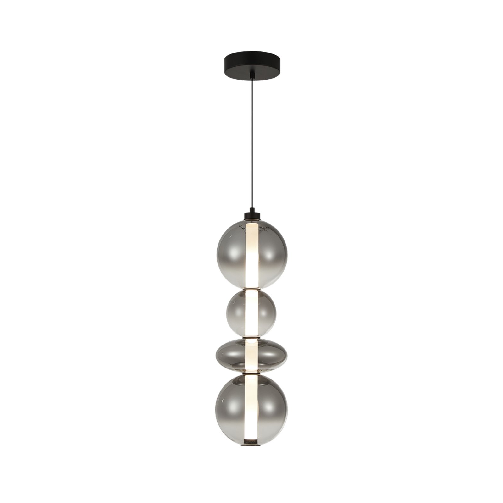 Lámpara colgante LED Daphne, cristal gris-transparente, altura 62 cm