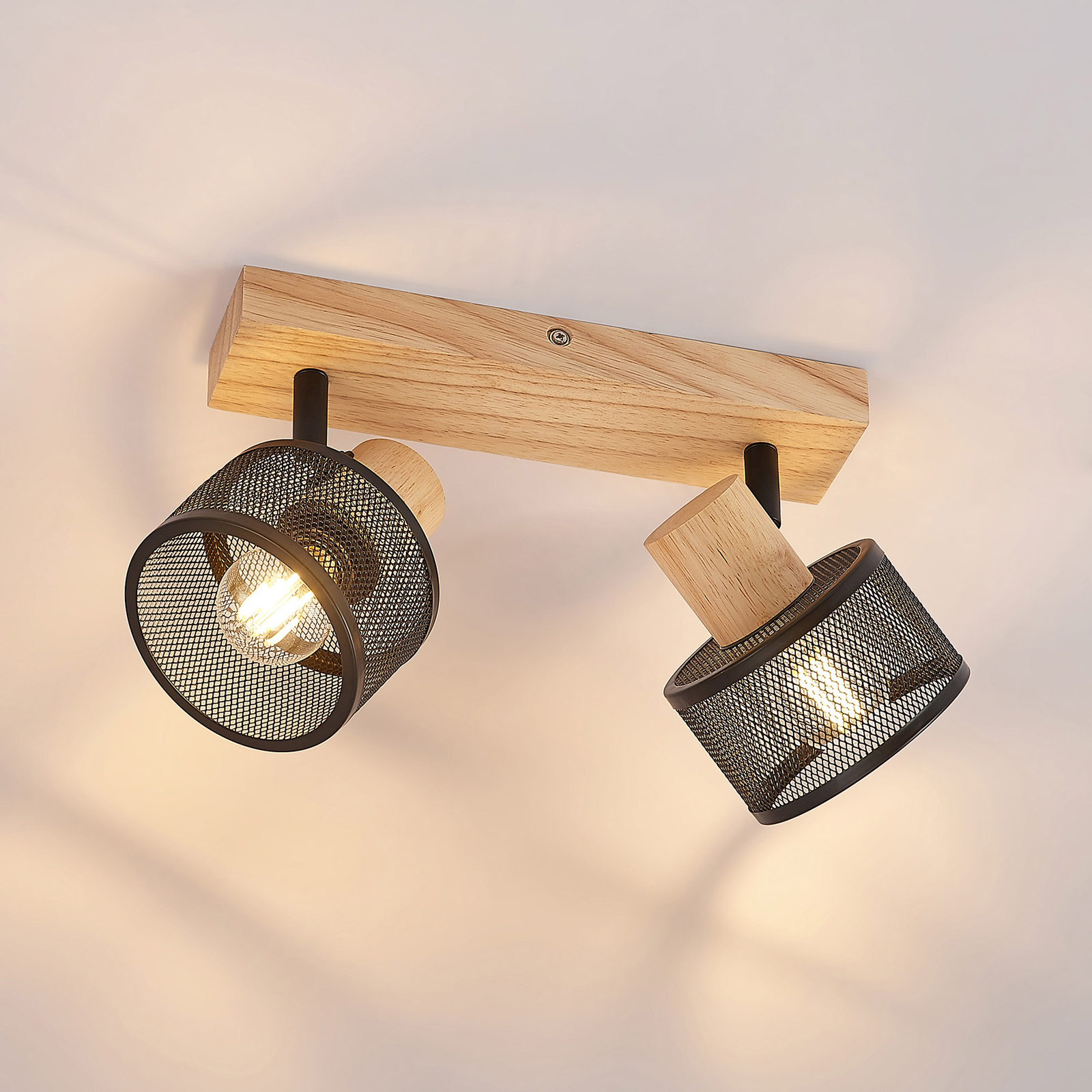 Lindby Evinora plafondspot van hout, 2-lamps