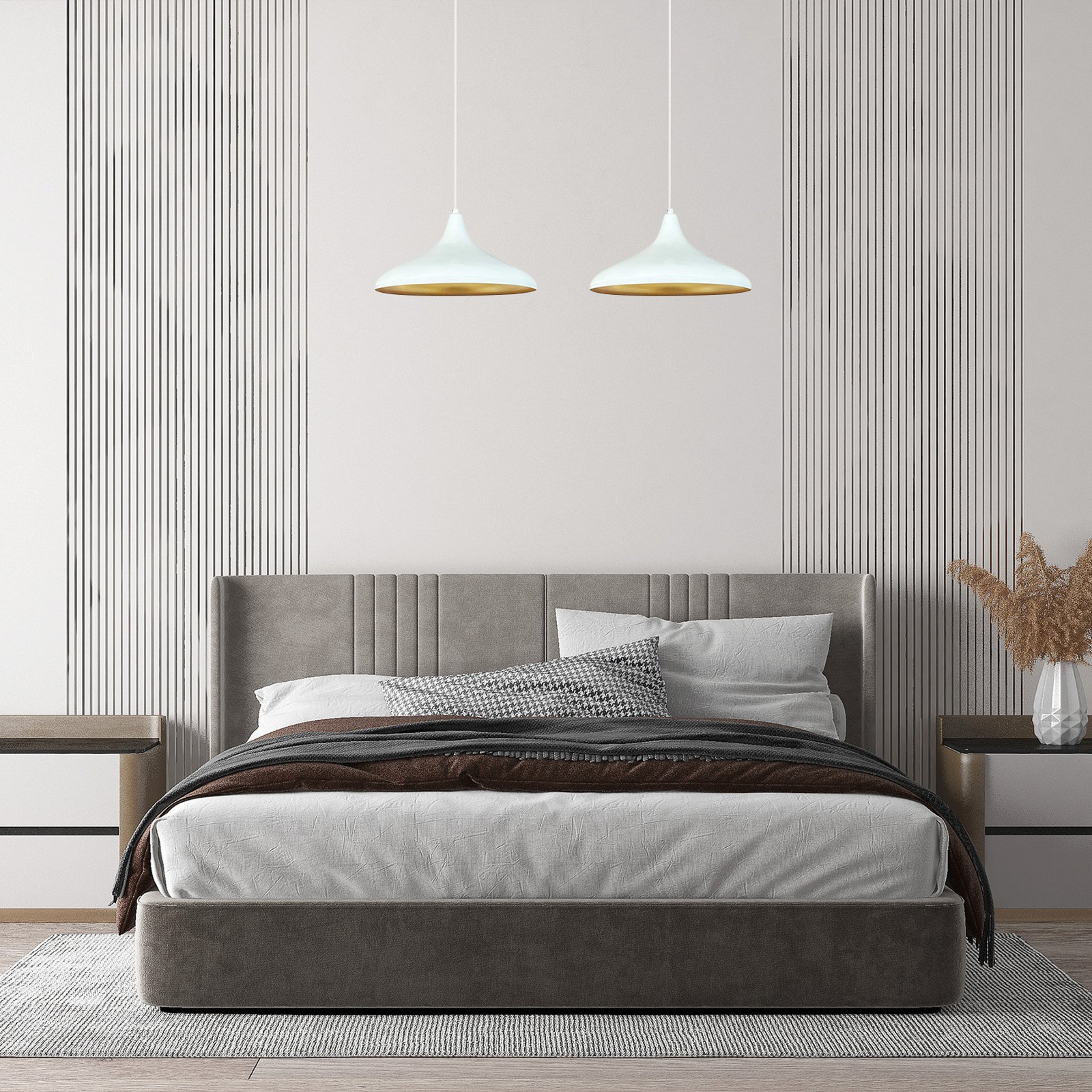 Claus pendant light, white, length 85 cm, 2-bulb, metal