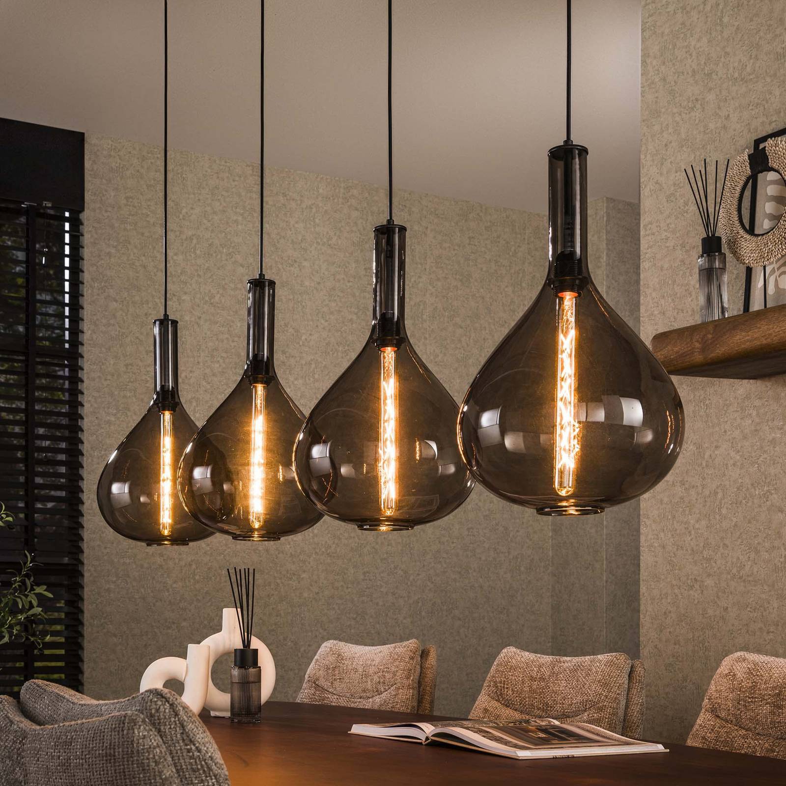 Lampa wisząca Droppone, 4-punktowa, dymny szary, szkło, E27