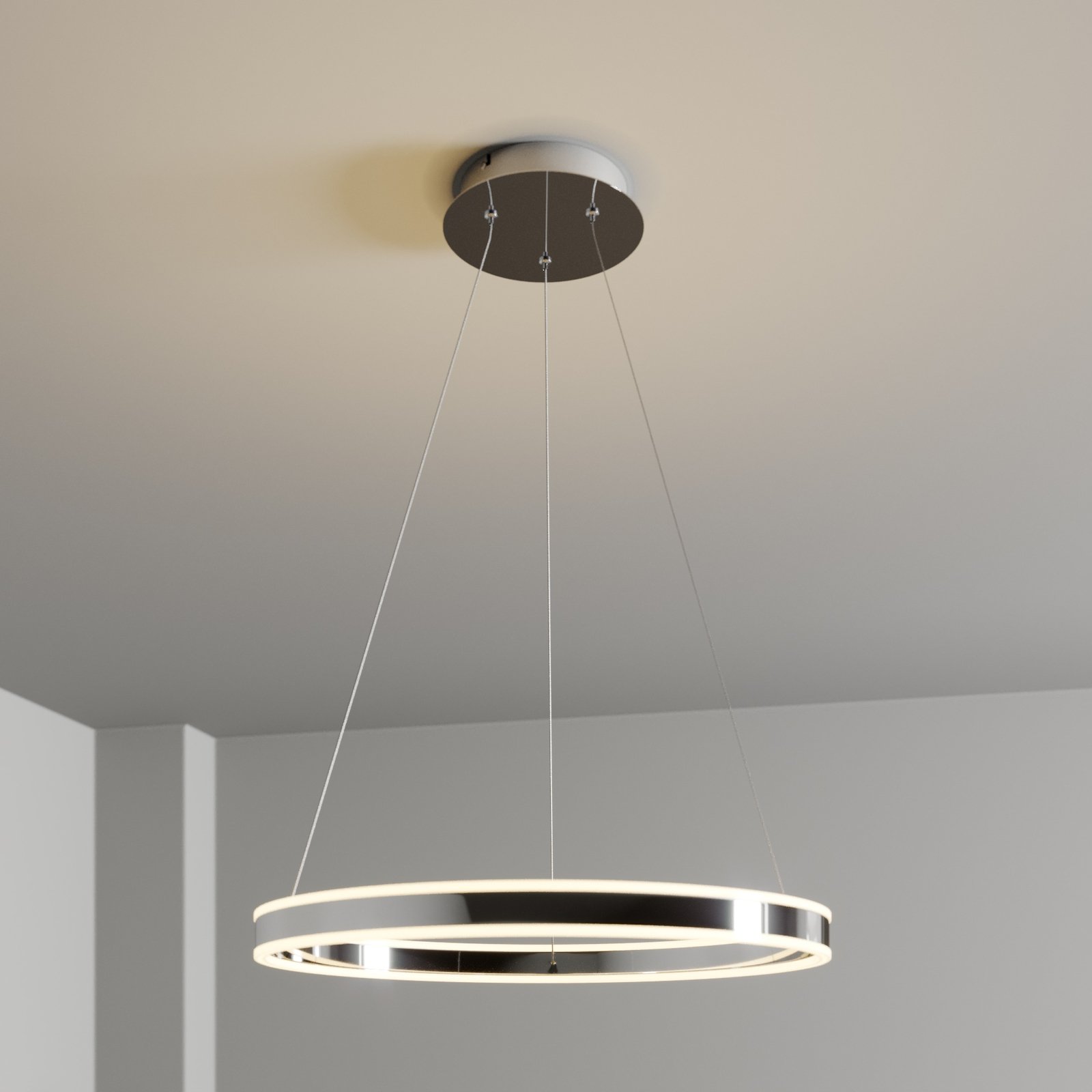 Dimmable LED pendant light Lyani in chrome, 60 cm