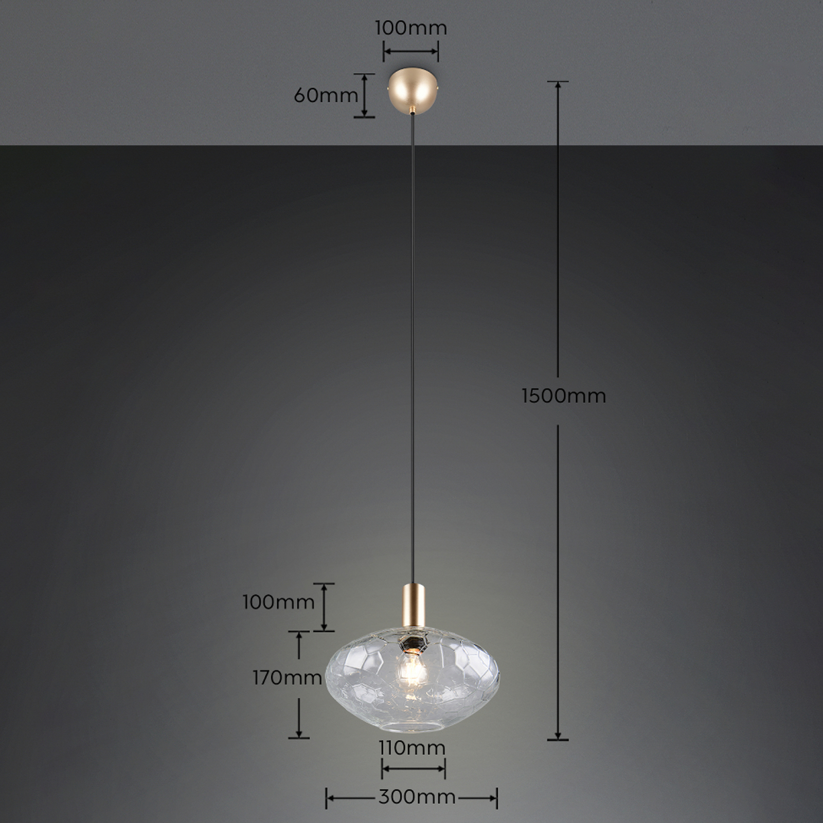 Lampă suspendată Emelie, cu 1 bec, auriu/transparent, metal, sticlă, E27 Lampă suspendată Emelie, cu 1 bec, auriu/transparent, metal, sticlă, E27