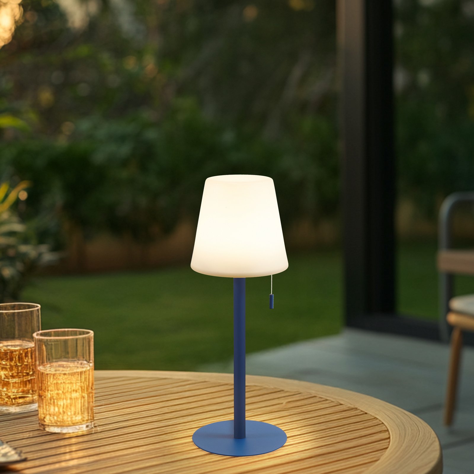 Lindby LED dobíjecí lampa Azalea blue hliník CCT výškově nastavitelná