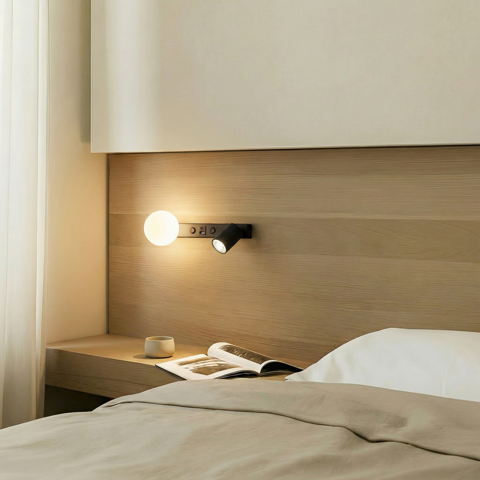 Applique murale Vox, noir, verre, largeur 35 cm, USB