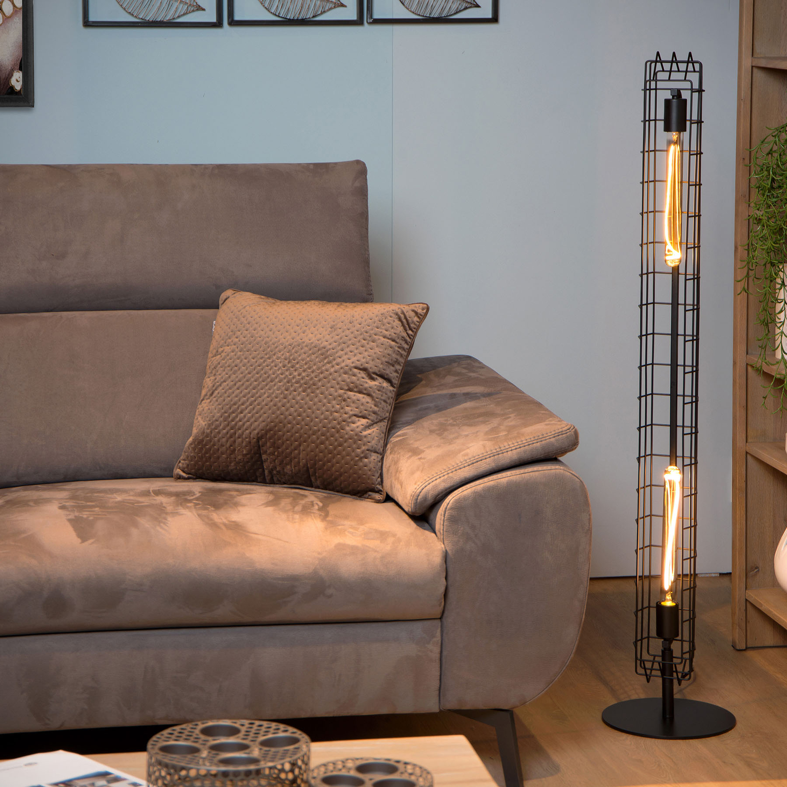 Lucide Lattice floor lamp with a metal cage, for Living / Dining Room, metal, E27, 40 W, energy efficiency: A++, H: 130 cm