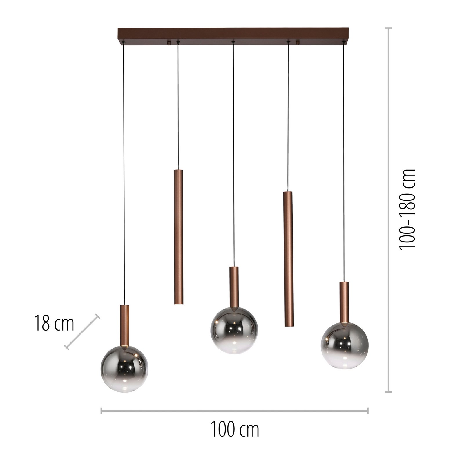 Paul Neuhaus LED závěsné světlo Bowl, délka 100 cm, hnědá/šedá
