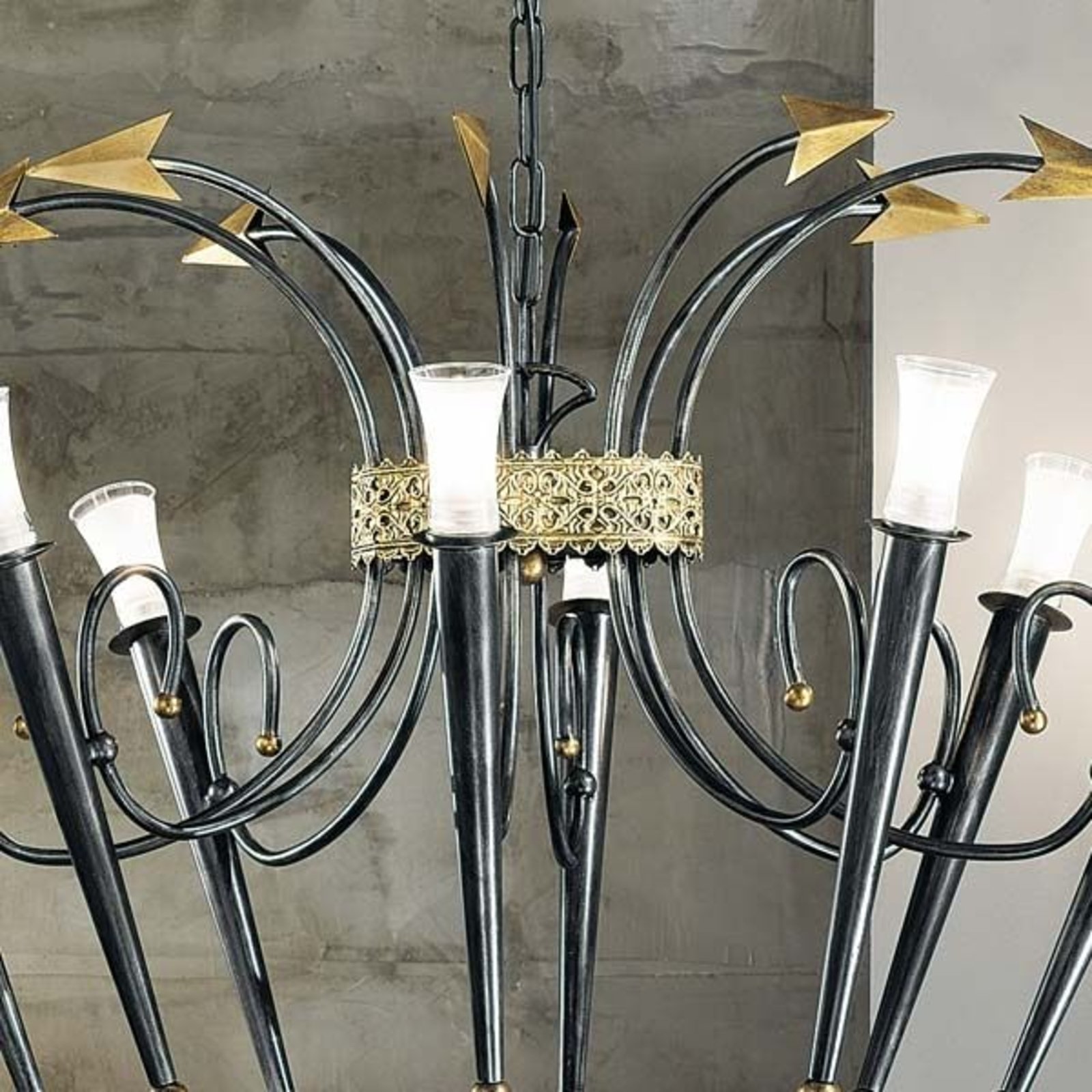 Kögl Chandelier IMPERO, eight-bulb, oval, for Living / Dining Room, metal, glass, G9, 60 W, energy efficiency: A++, W: 90 cm, H: 57 cm