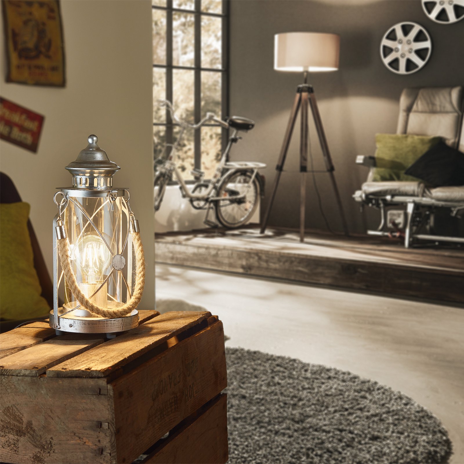 Lampe-lanterne à poser claire argent antique