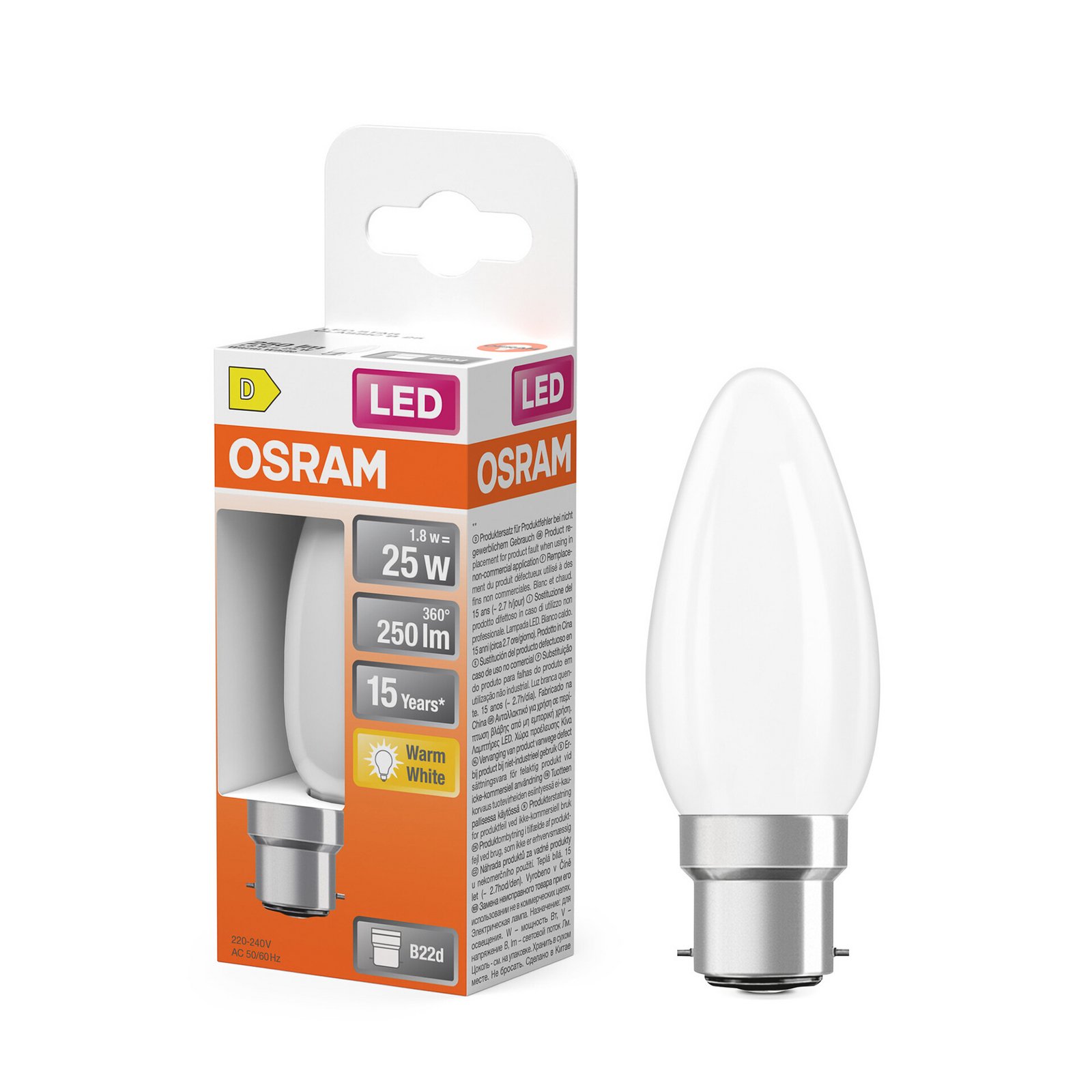 Ampoule LED OSRAM, B22d, 1,8 W, mat, 2 700 K