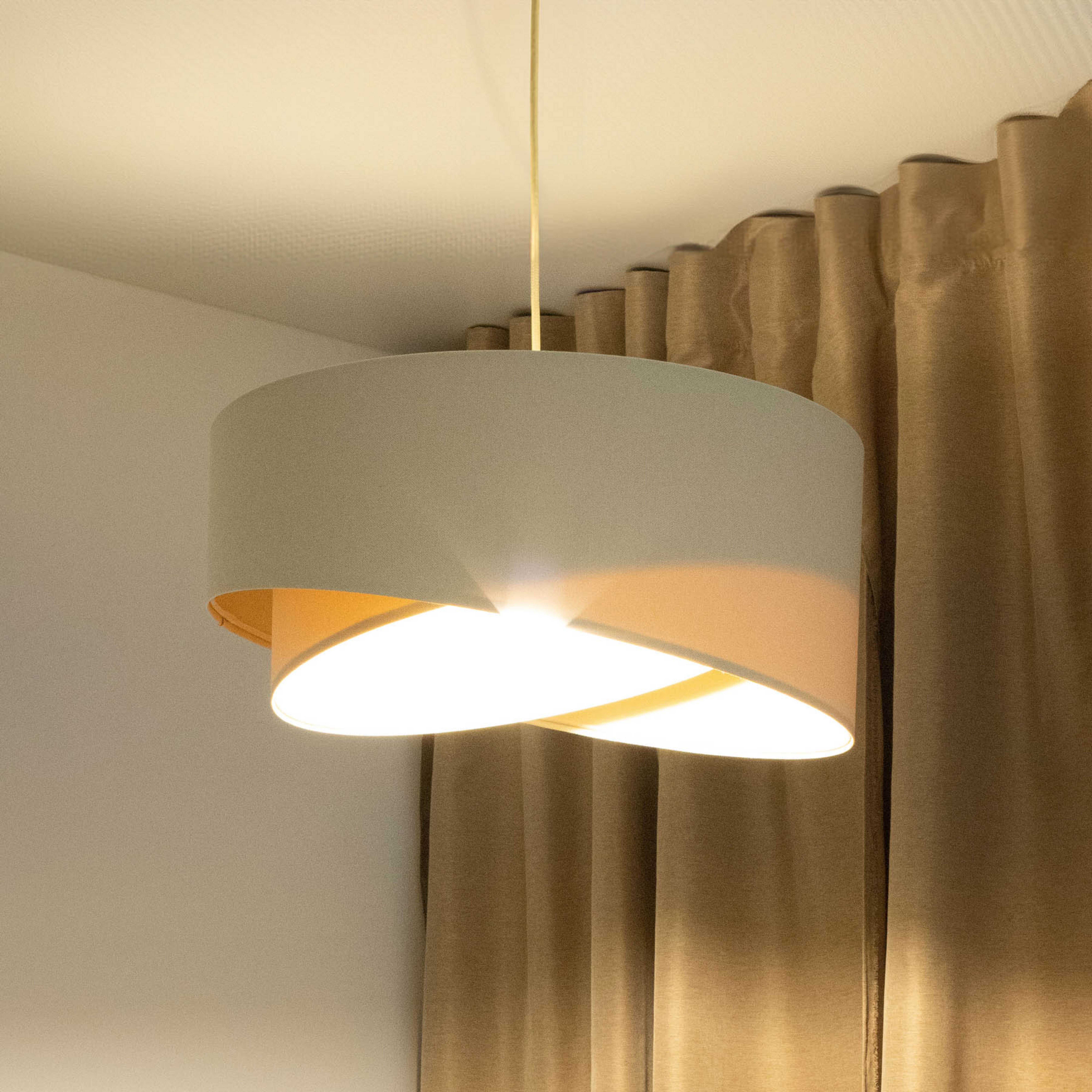 Boho hængelampe, creme/beige, Ø 50 cm, højde 23 cm, hør