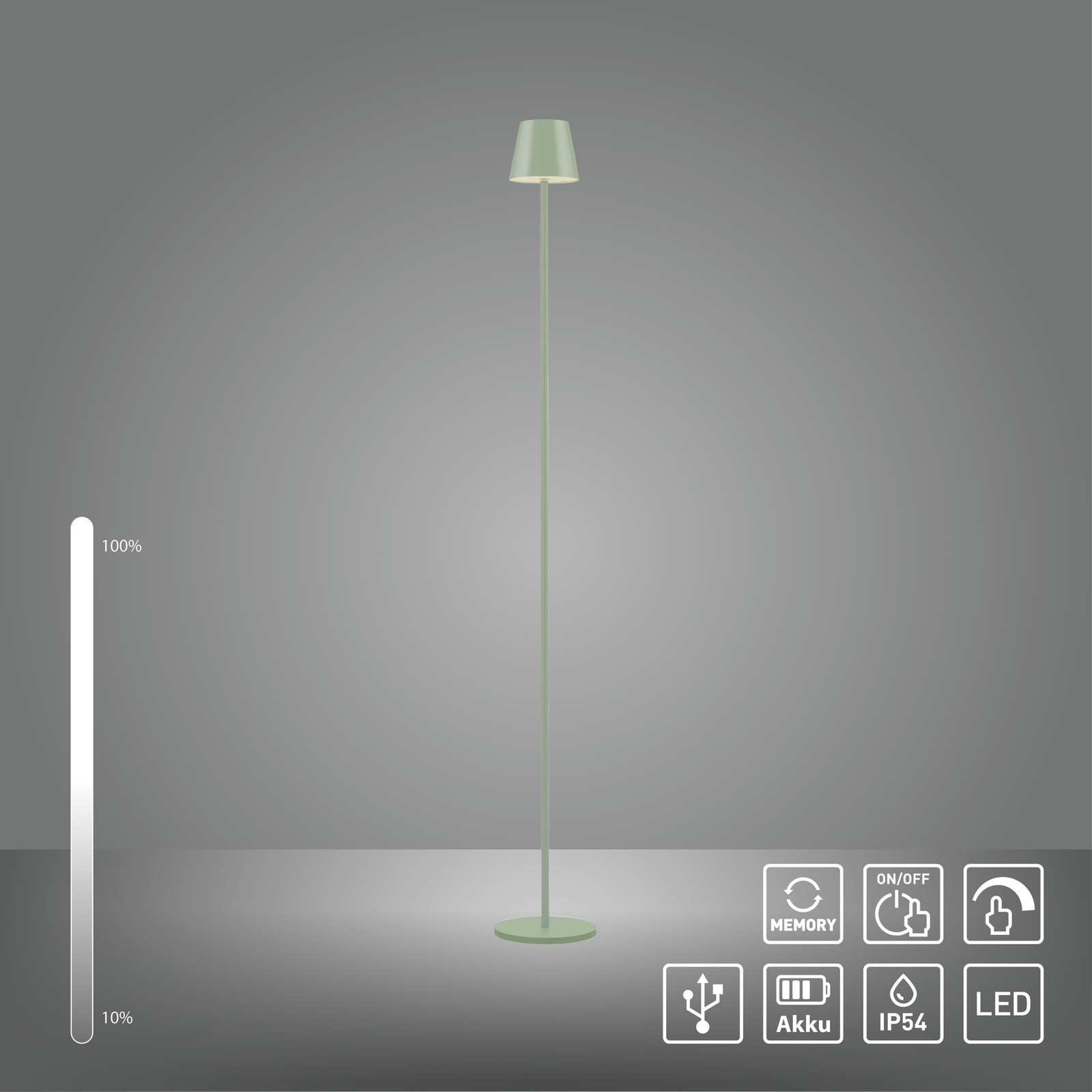 JUST LIGHT. Akumulatorowa lampa stojąca LED Euria, zielona, żelazo, IP54