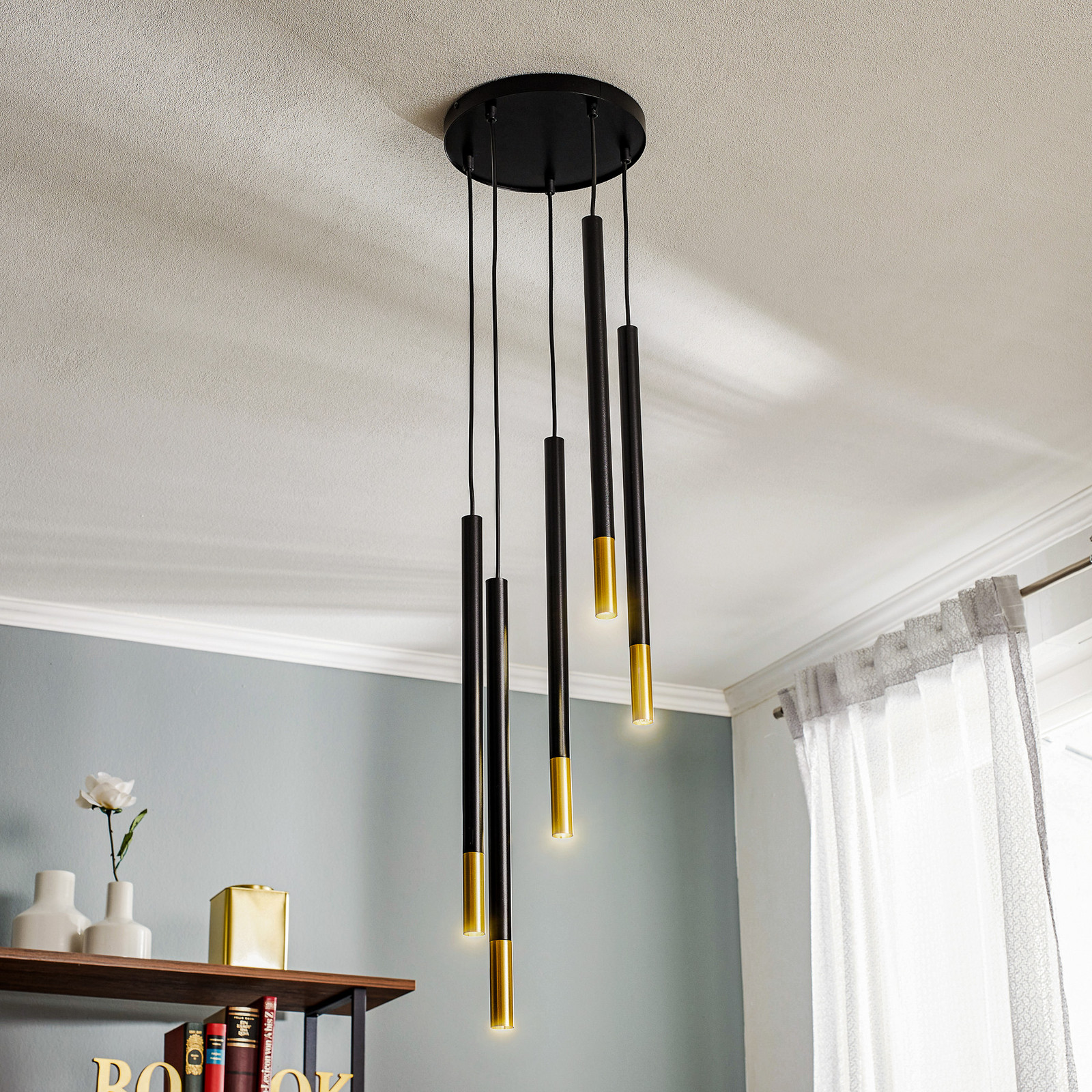 SIGMA Lampă suspendată Sopel Due 5 negru/auriu 5 becuri - Camera de zi / sufragerie - Modern - negru auriu - Metal