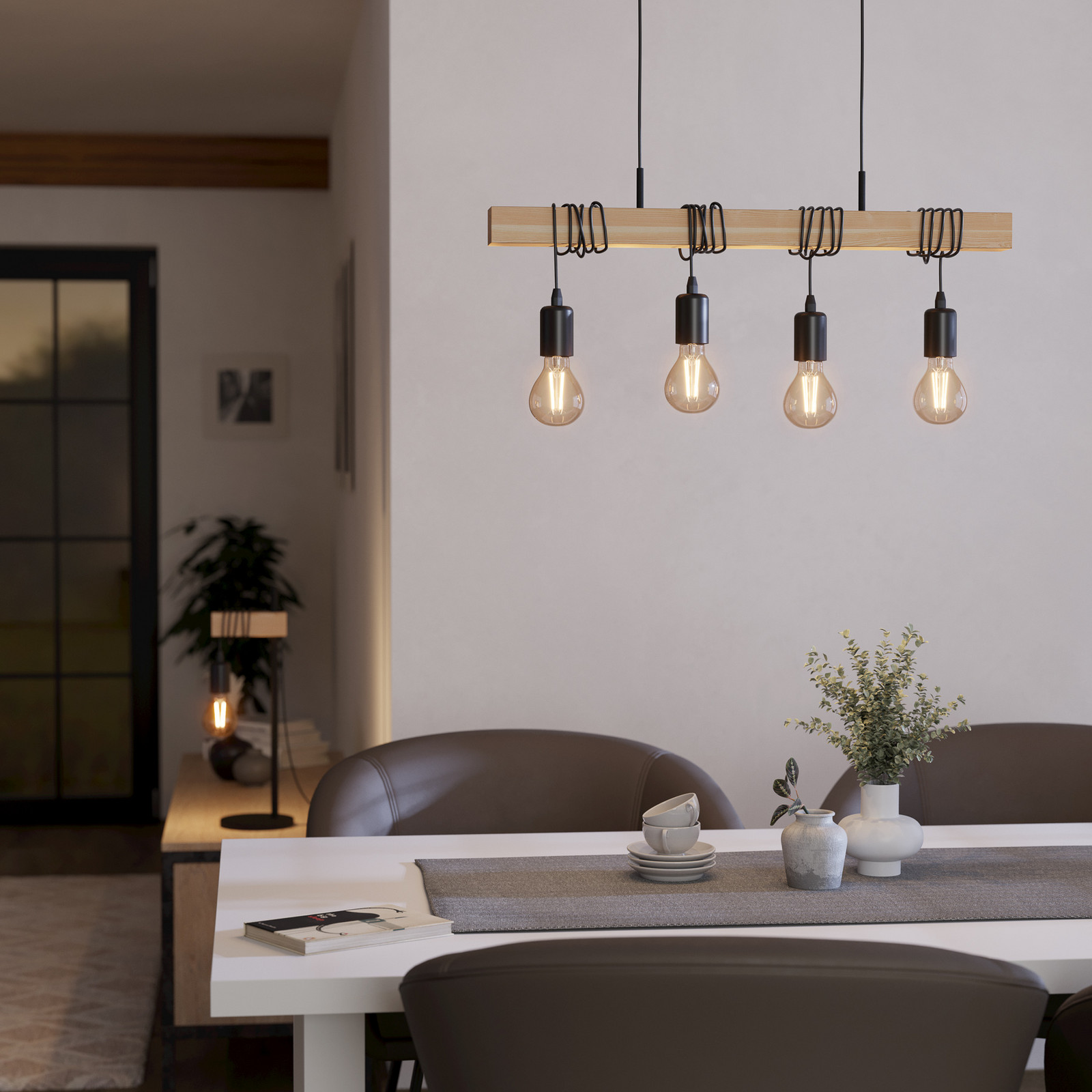 EGLO Townshend lampă suspendată 4s. lemn deschis - Camera de zi / sufragerie - Vintage - lemn culoare deschisă negru