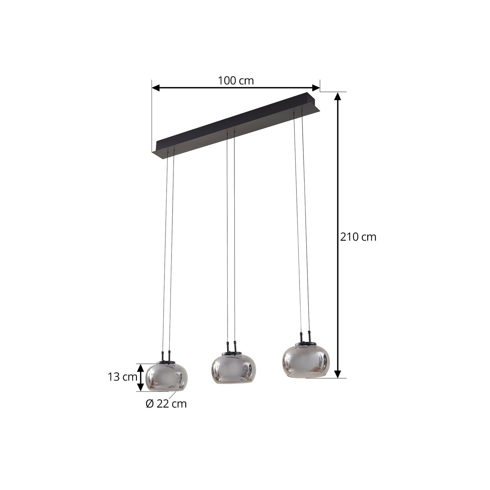 Dain 3 LED Pendant Smoke Grey - Lucande