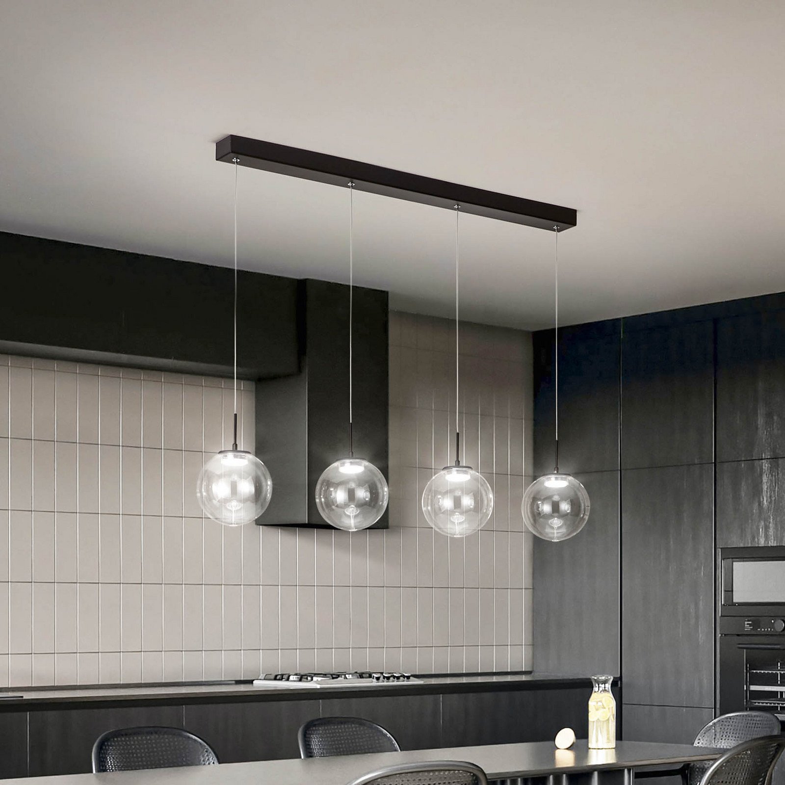 Fabas Luce Lampă suspendată LED Ariel 4 becuri alungită variator pas cu pas - Camera de zi / sufragerie - modern - negru transparent - Sticlă