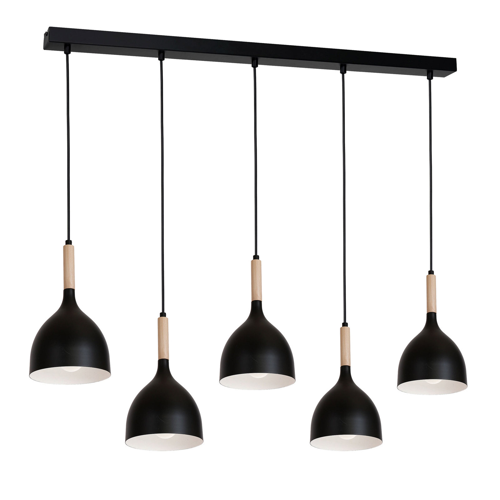 Colgante Nanu con madera alargado 5 luces negro