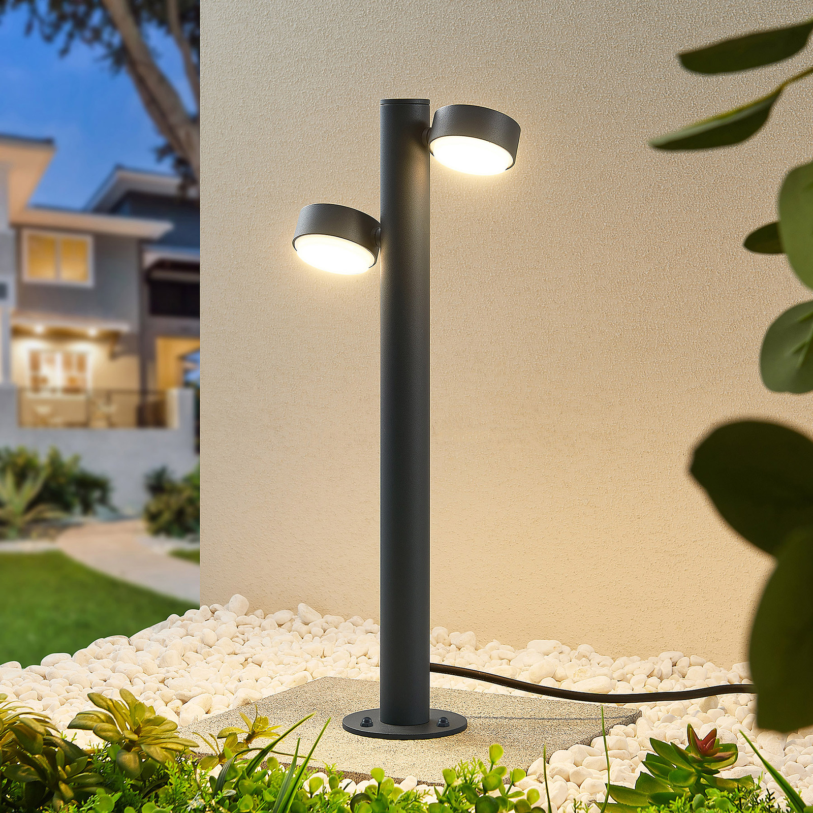 Lucande Kynlee LED pillar light, two-bulb, 50 cm