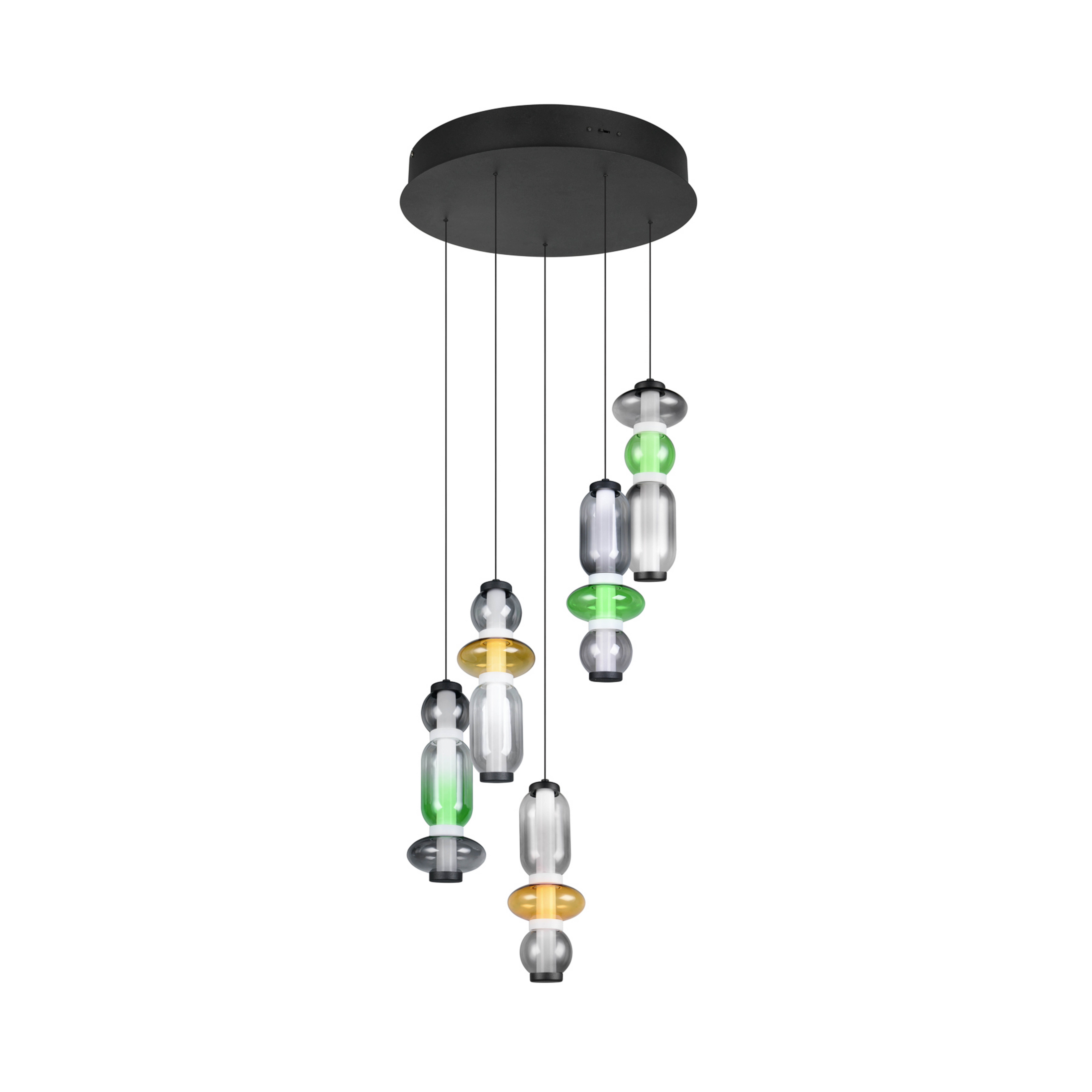 LED-Hängelampe Minerva, Ø 42 cm, bunt, Glas, CCT, 5-flg.