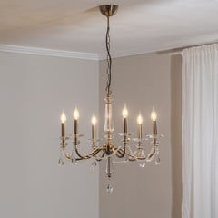 Lámpara de araña Adone, 6 luces, latón, Ø 70 cm, cristal