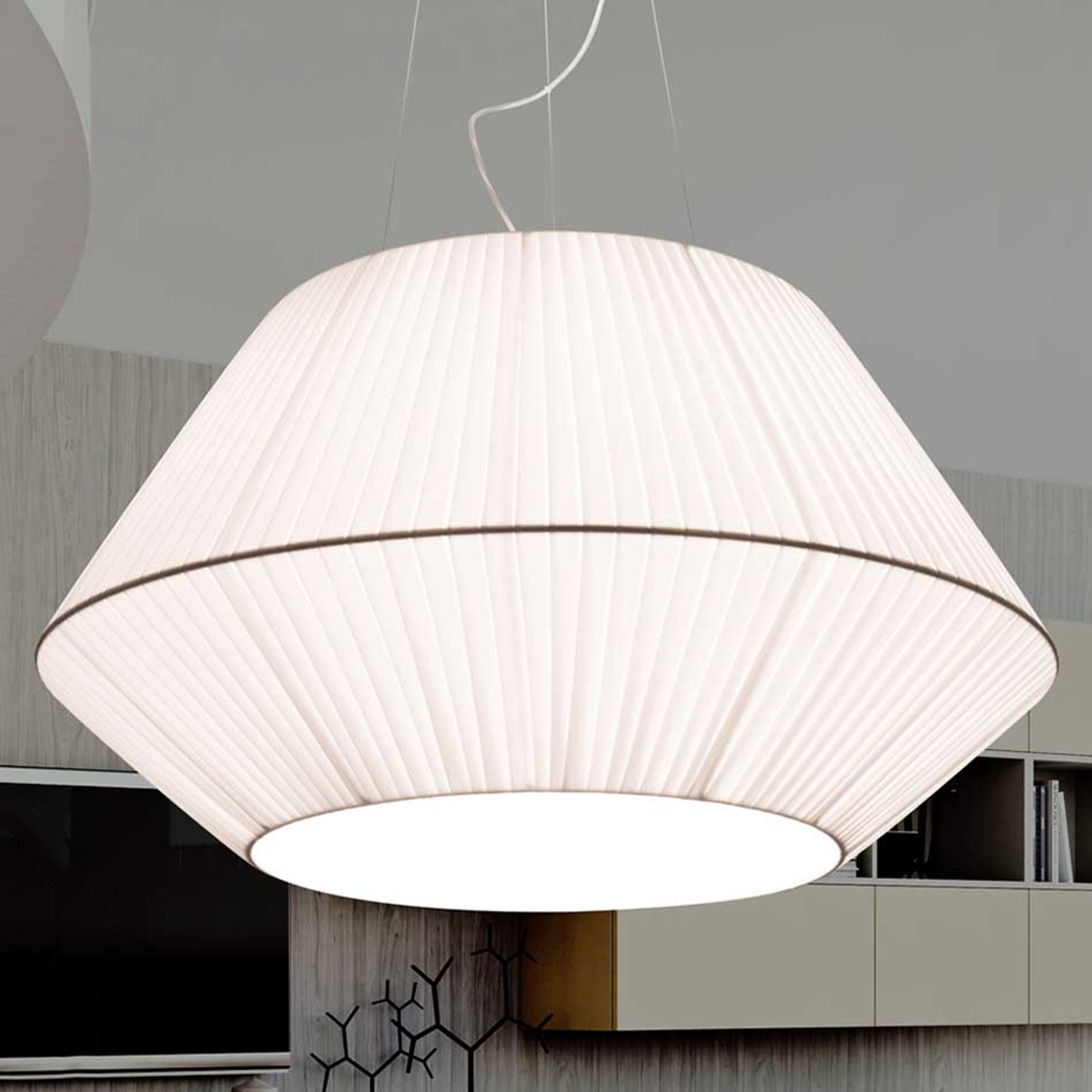 Lam Hanging light Sheraton with an organza silk shade, for Living / Dining Room, steel, fabric, E27, 60 W, energy efficiency: A++, H: 40 cm