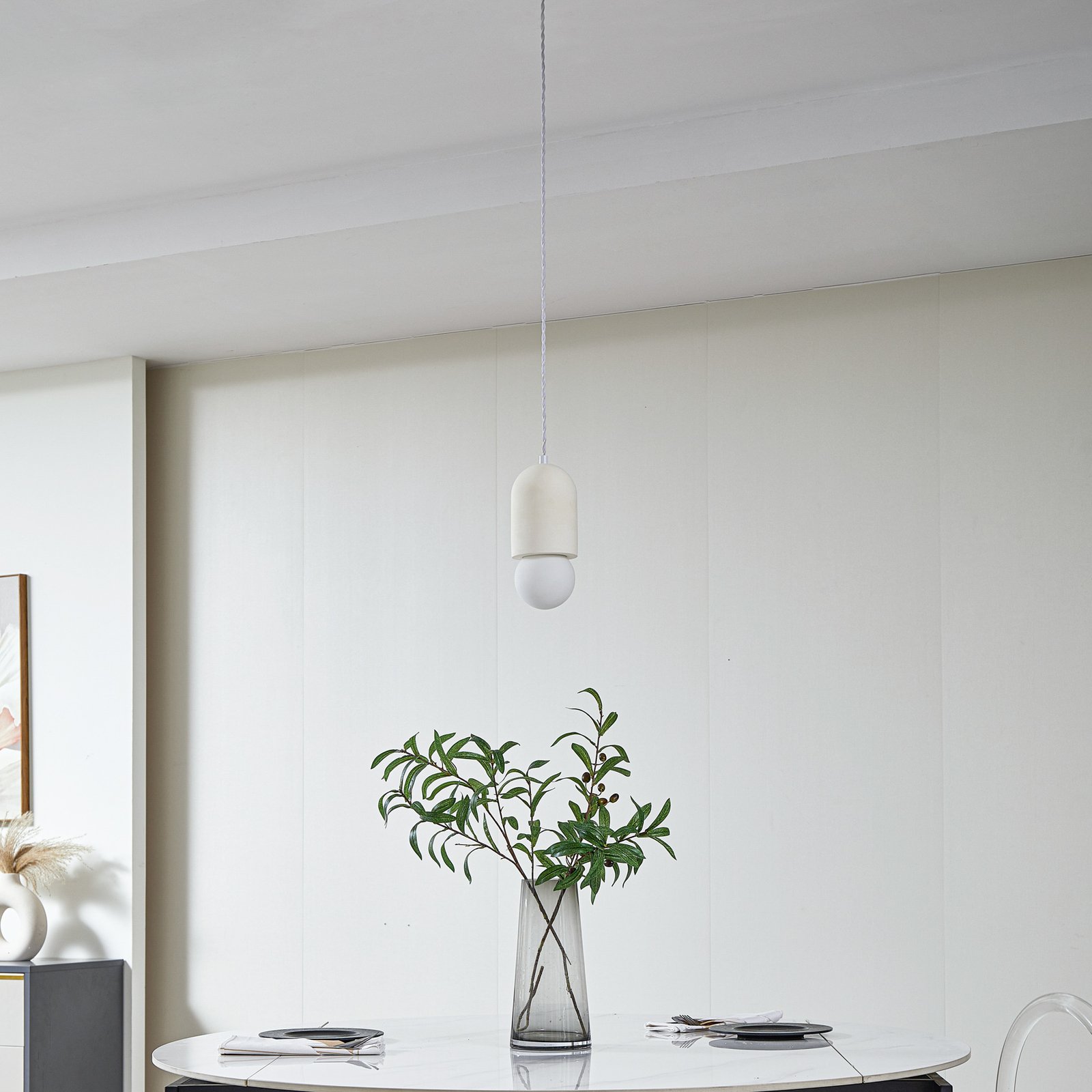 Lindby pendant light Nielson, Ø 11cm, beige, plaster