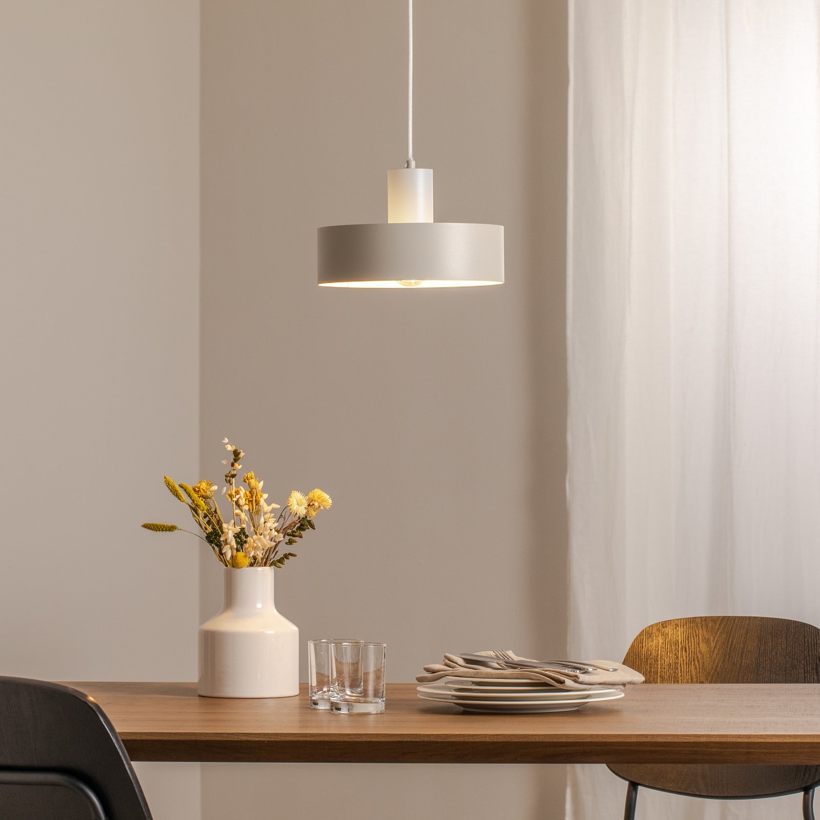 Rif M pendant light, taupe, 1-bulb, Ø 25 cm, steel 