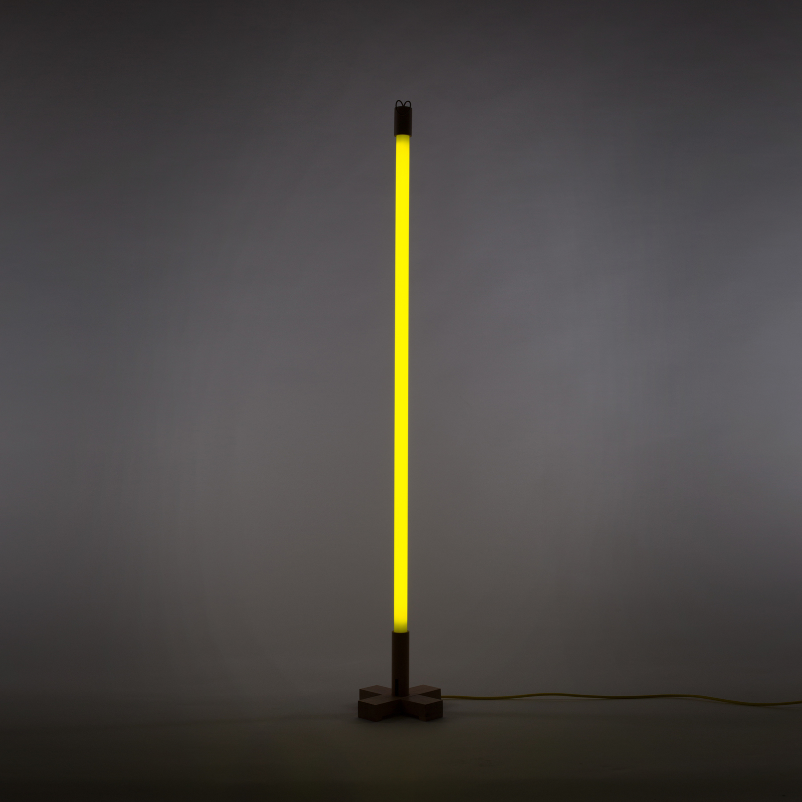 SELETTI Lampa LED Linea, żółta, drewniane detale, uniwersalna